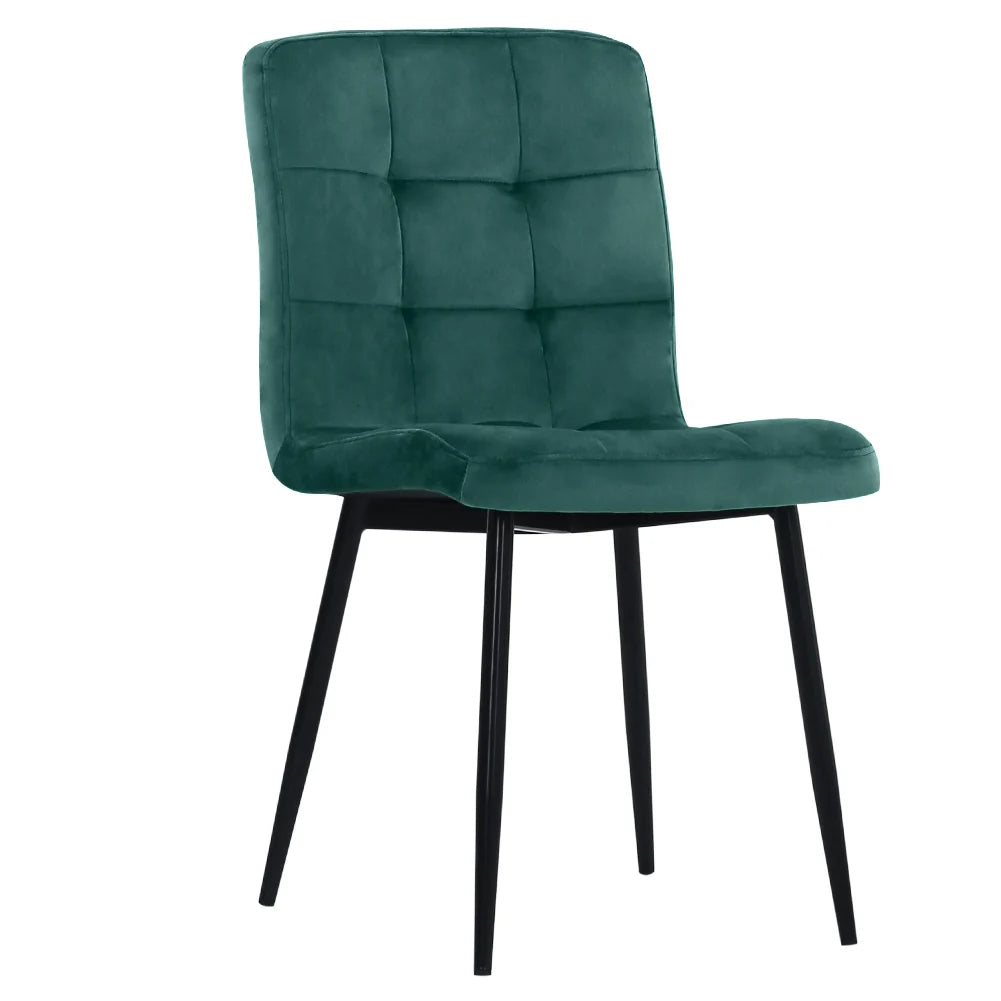 New Set of 4 Contemporary Frosted Velvet Dining Chairs with Metal Legs Green