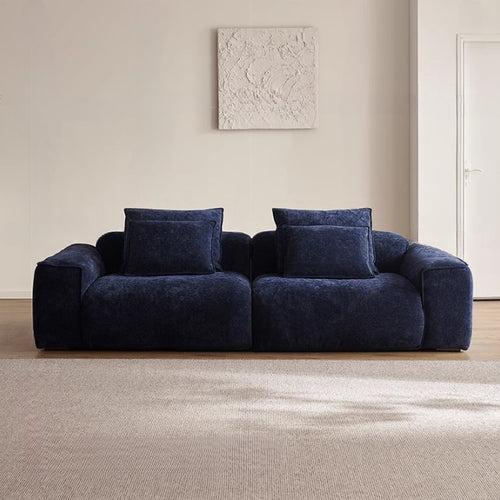 2 Seater Chenille Upholstered Tofu Block Sofa with Cushions Blue