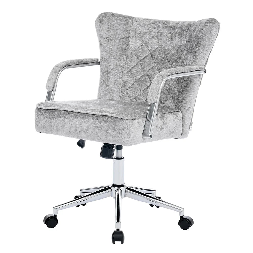 New Chenille Upholstered Height Adjustable Swivel Office Chair with Wheels Grey