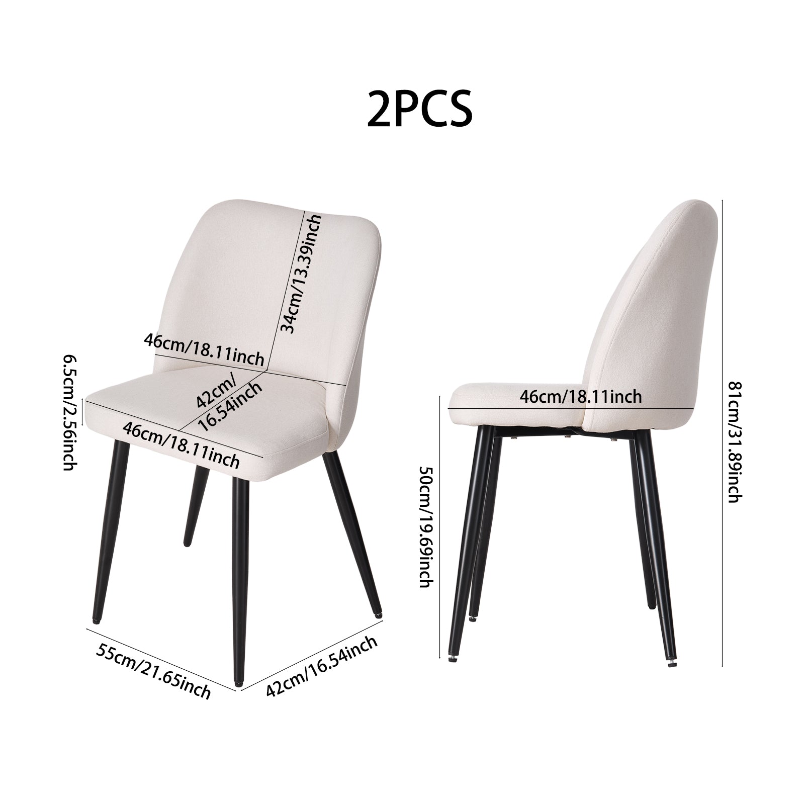 New Set of 2 Modern Upholstered Dining Chair With Metal Legs White