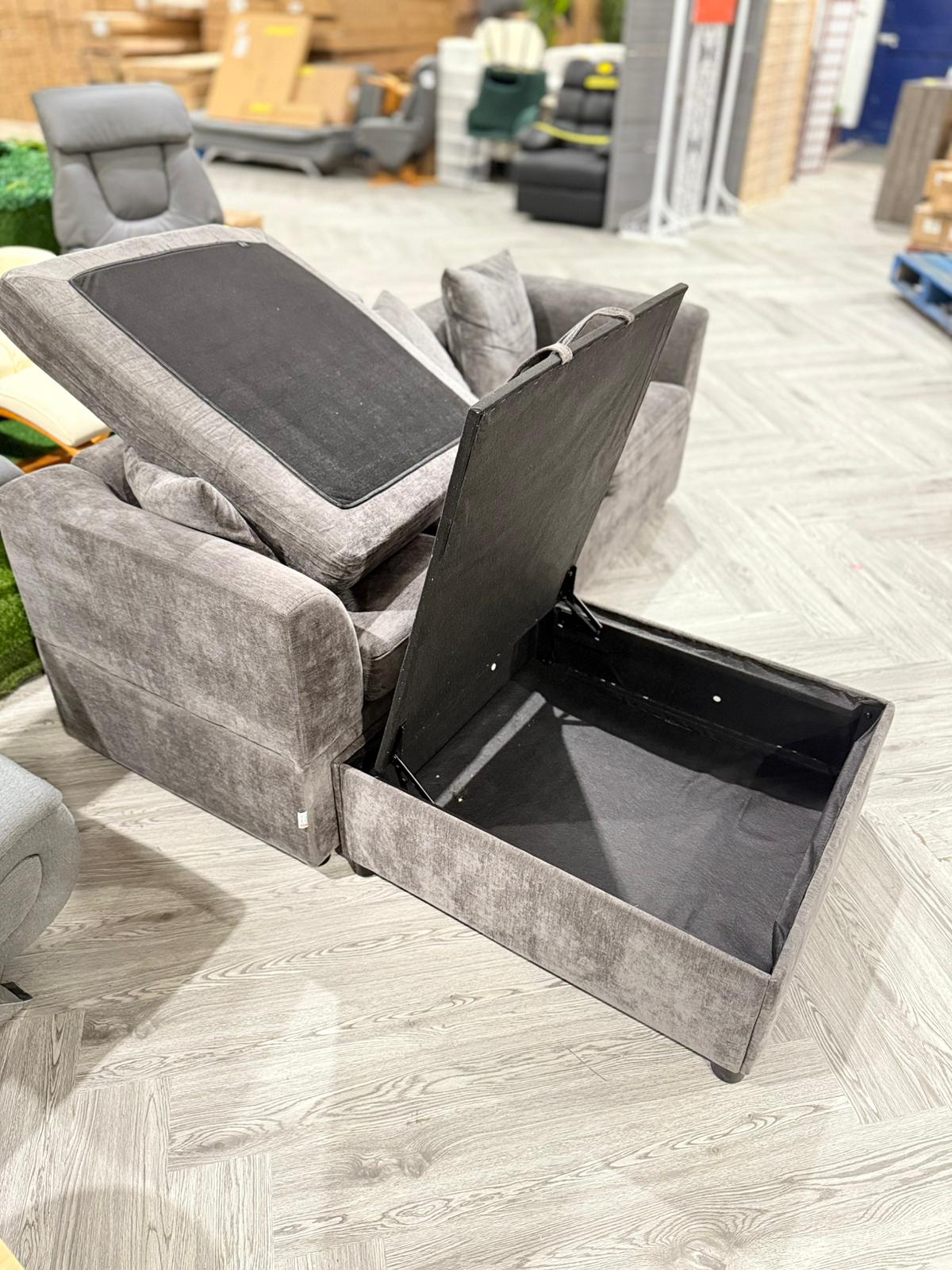 Chenille Upholstered 3 Seater Sectional Sofa with Storage Ottoman and 6 Pillows Black