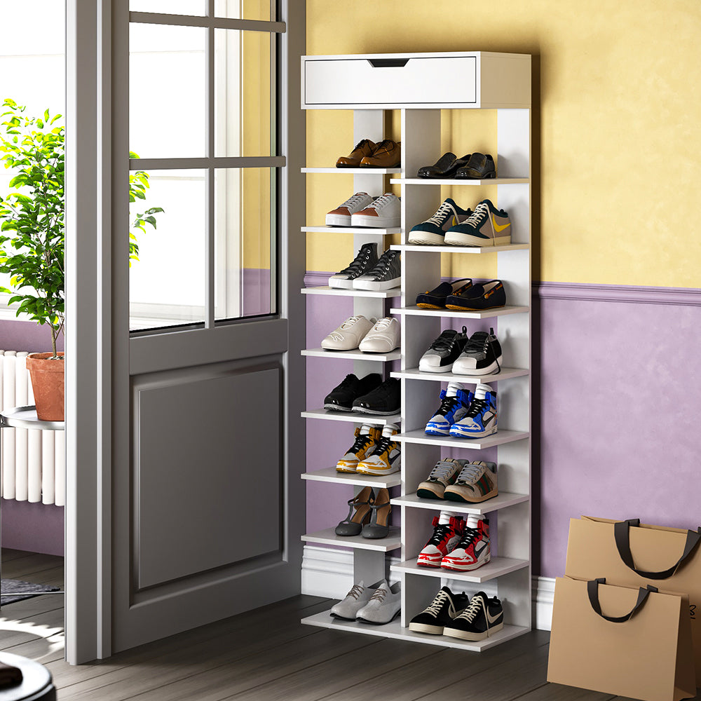 New 9 Tier Shoe Rack with Drawer Organiser Storage Shelf Hallway Shoe Rack