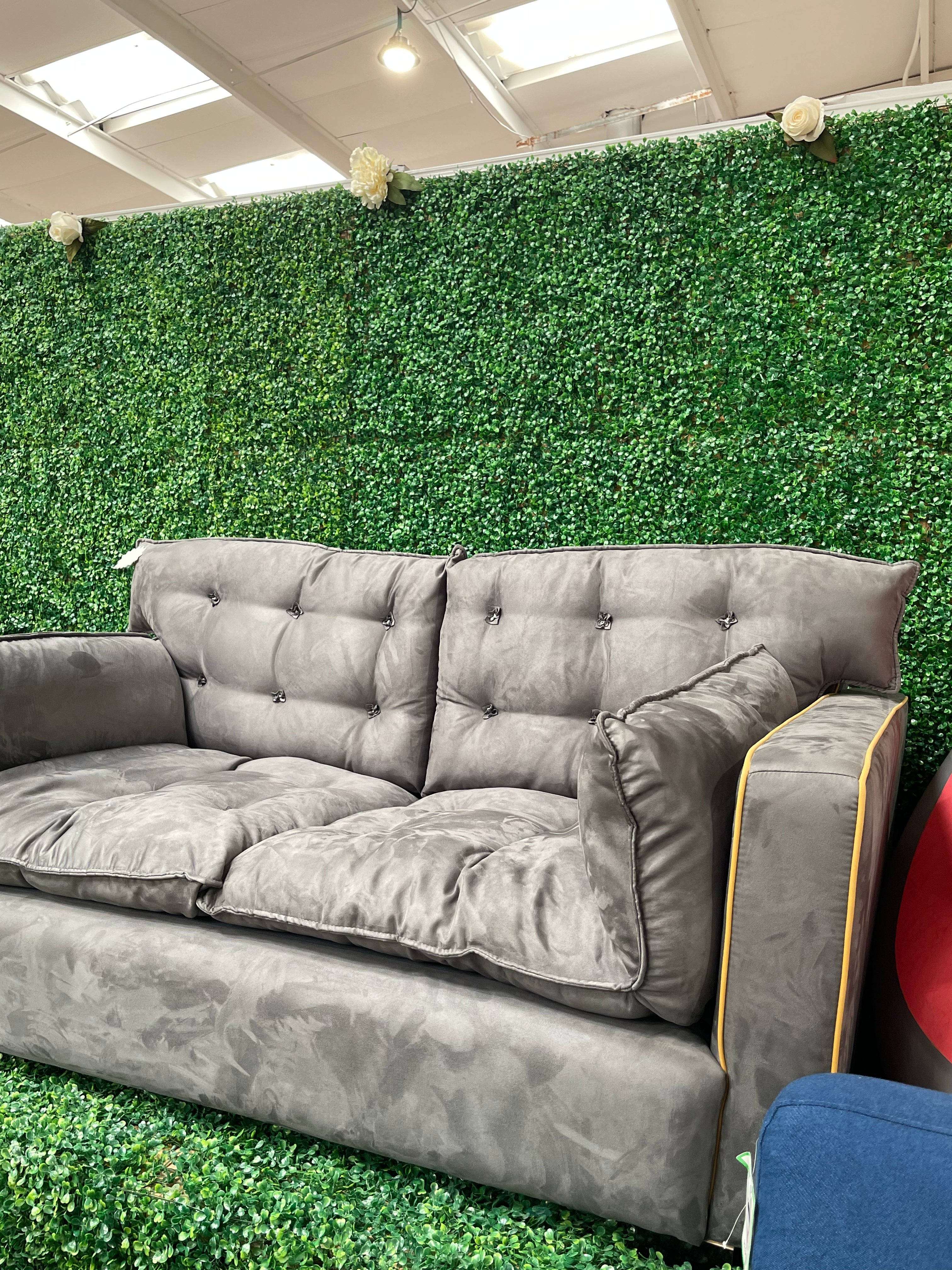 Grey 2 Seater Sofa with Button Tufted Cushions