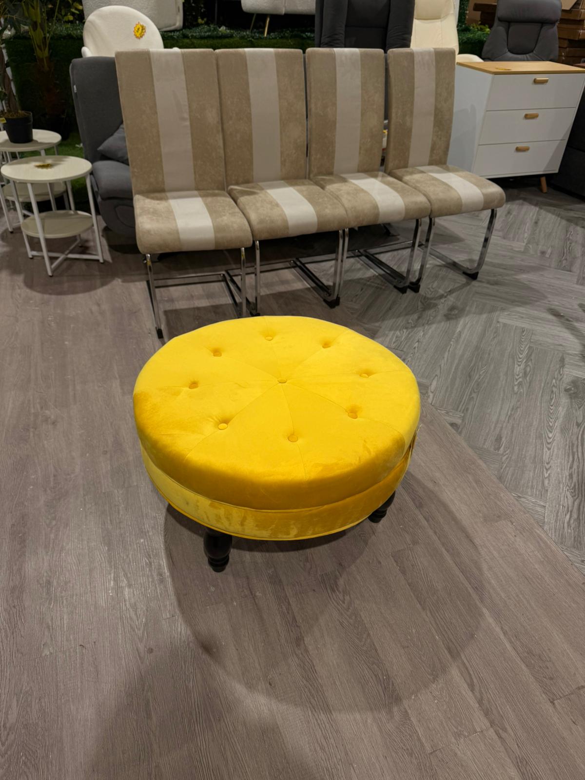 Round Velvet Tufted Buttoned Footstool Yellow