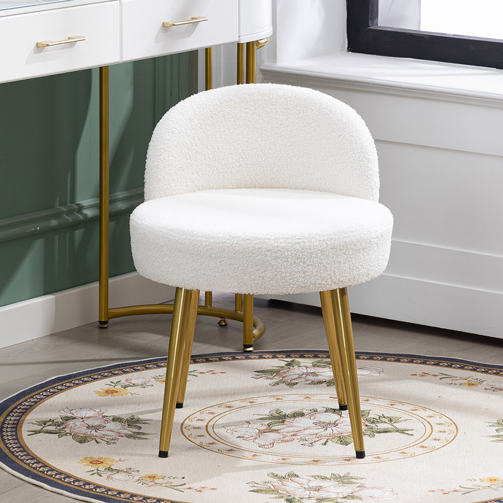 New Teddy Upholstered Dressing Table Stool with Backrest White