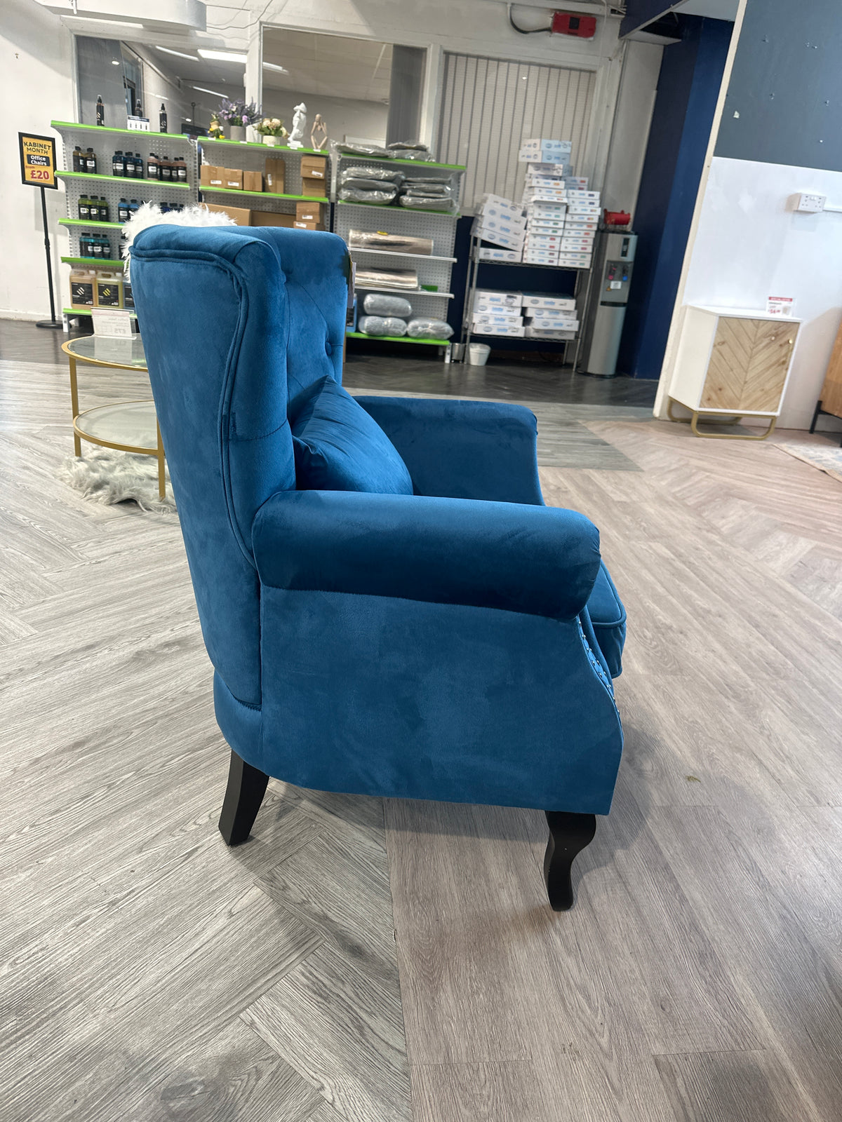 Luxurious Button Tufted Armchair with Toss Pillow Blue