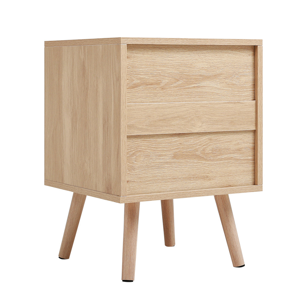 New Wood and Rattan Chest of 2 Drawer Bedside Cabinet
