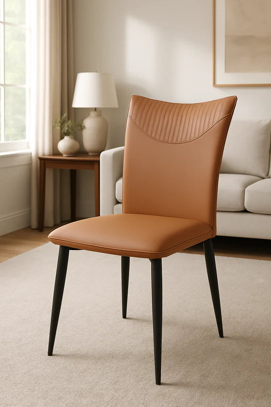 Set of 2 PU Leather Upholstered Dining Chairs Tan
