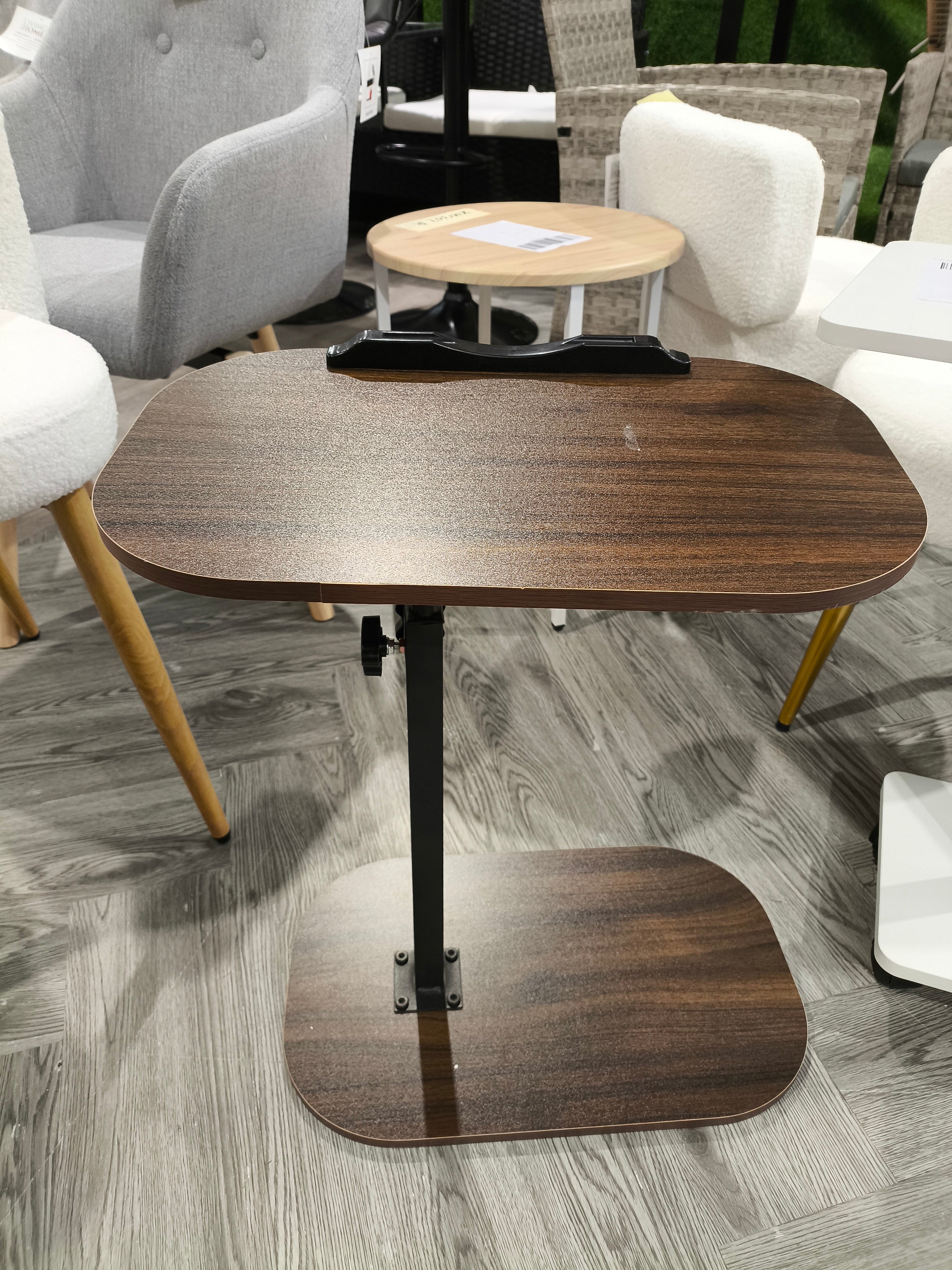 Height Adjustment C Shaped Side Table Walnut
