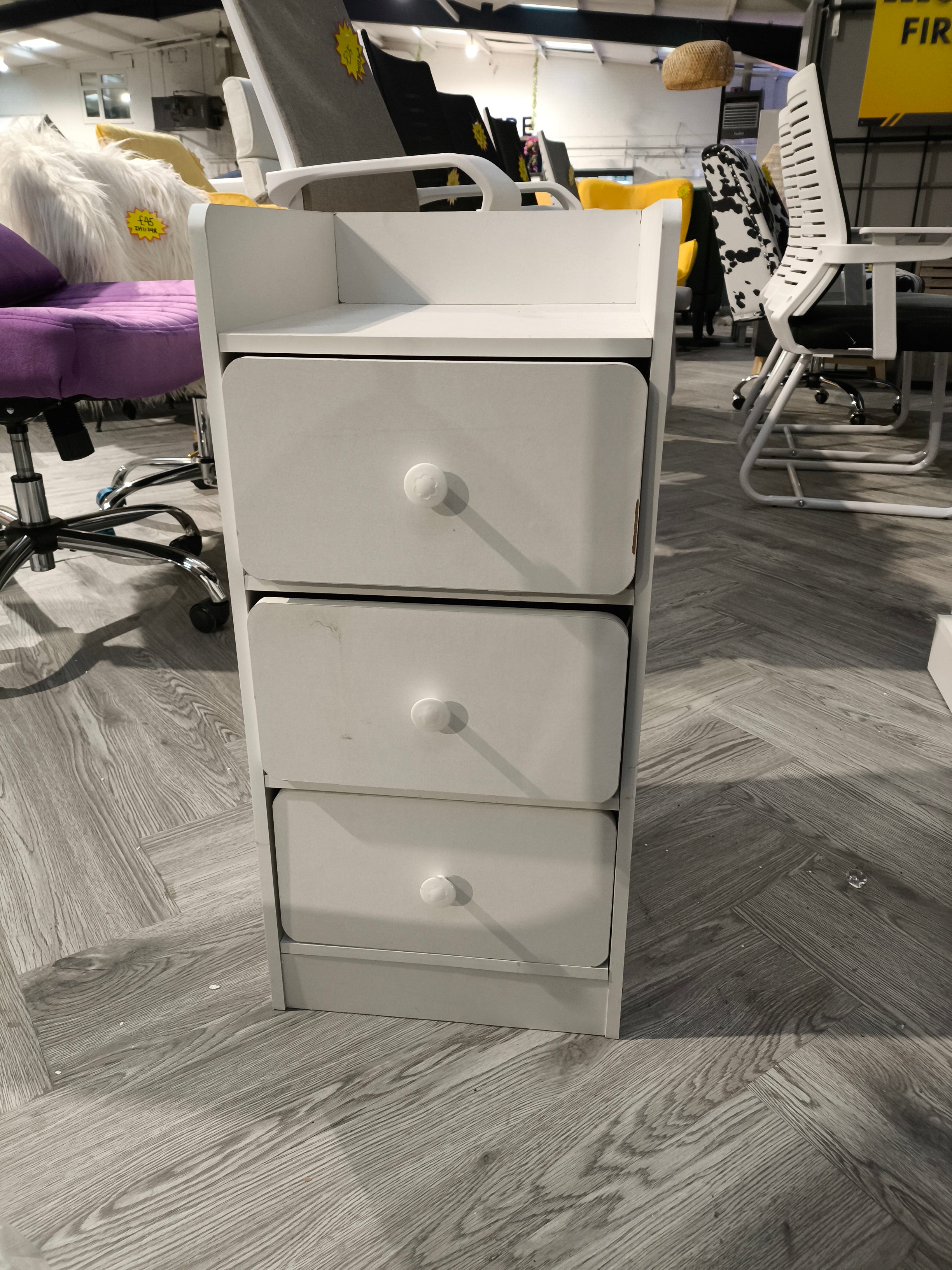 Modern 3 Drawer Bedside Table White