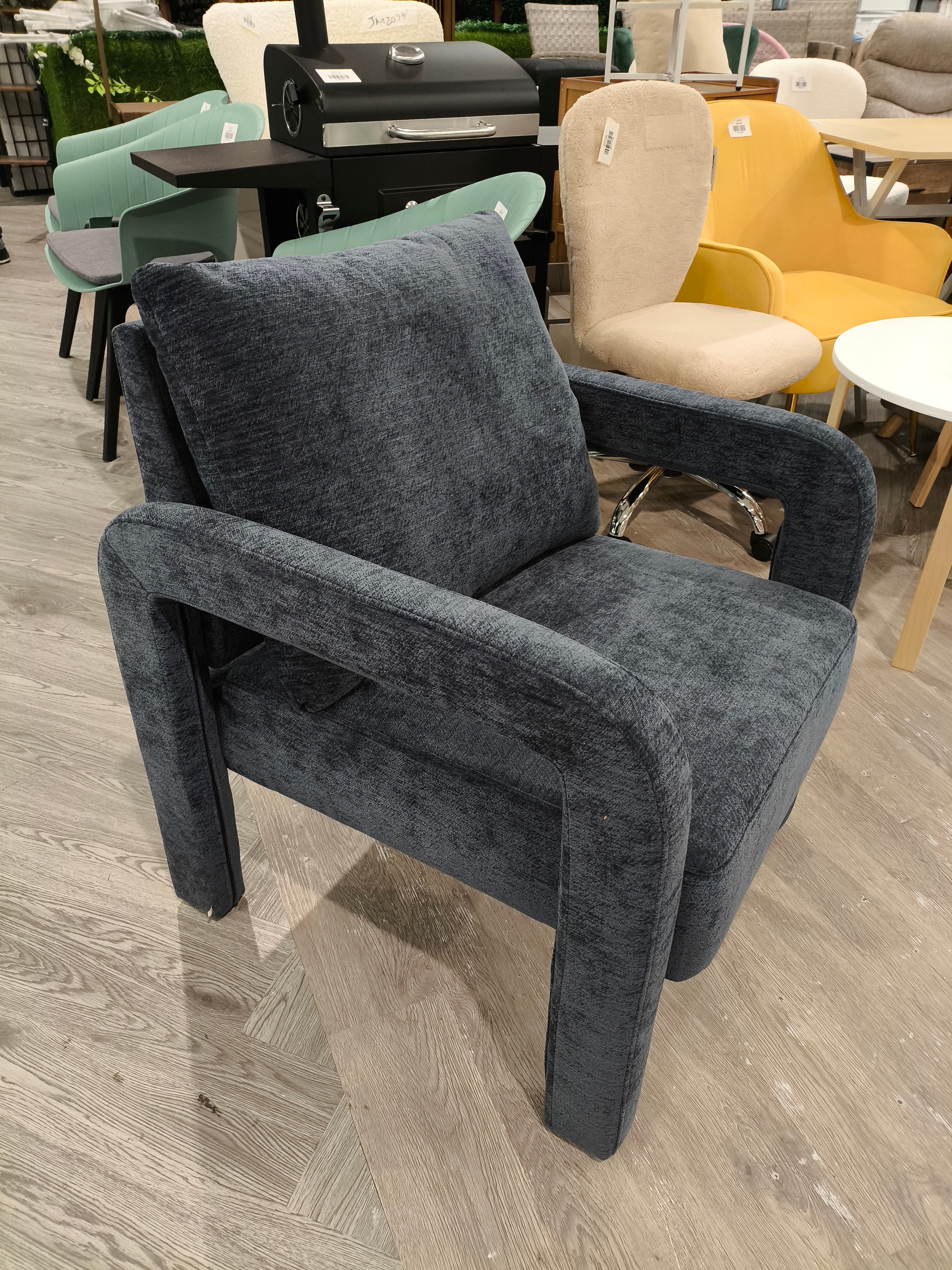 Chenille Upholstered Accent Chair with Lumbar Pillow Blue