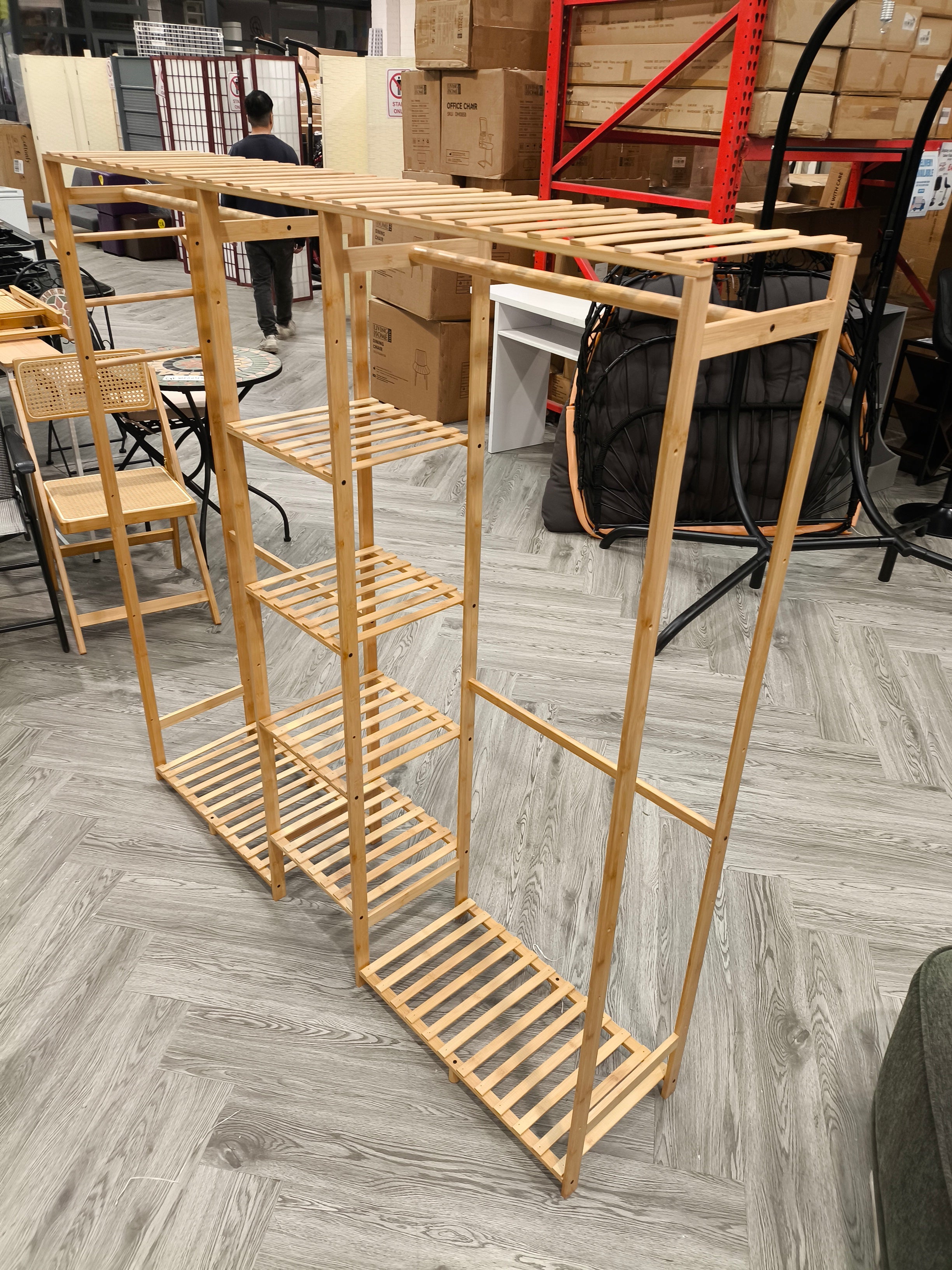 Wooden Clothes Rack with Side Hooks Natural