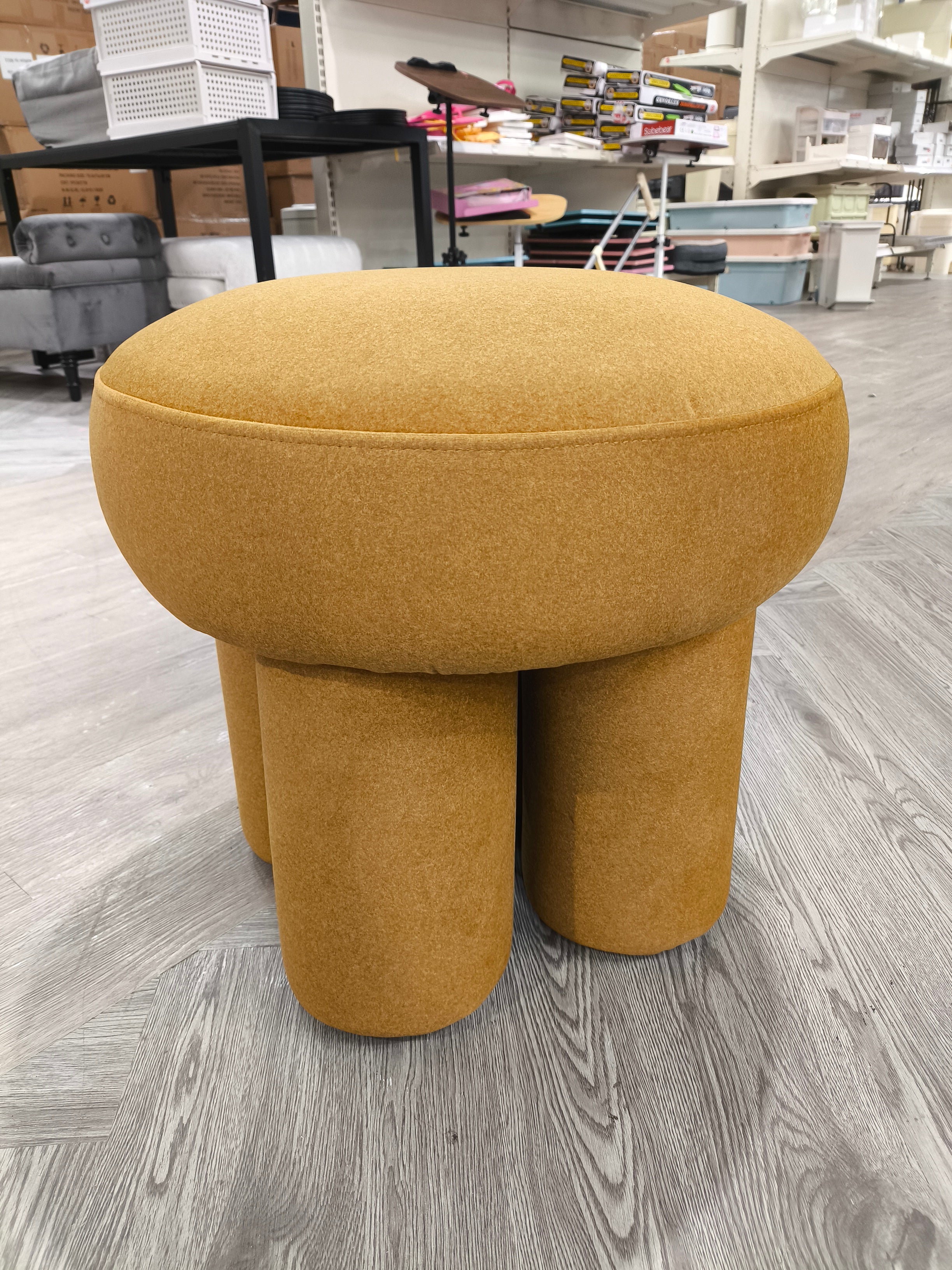 Fabric Round Pouffe Stool Yellow