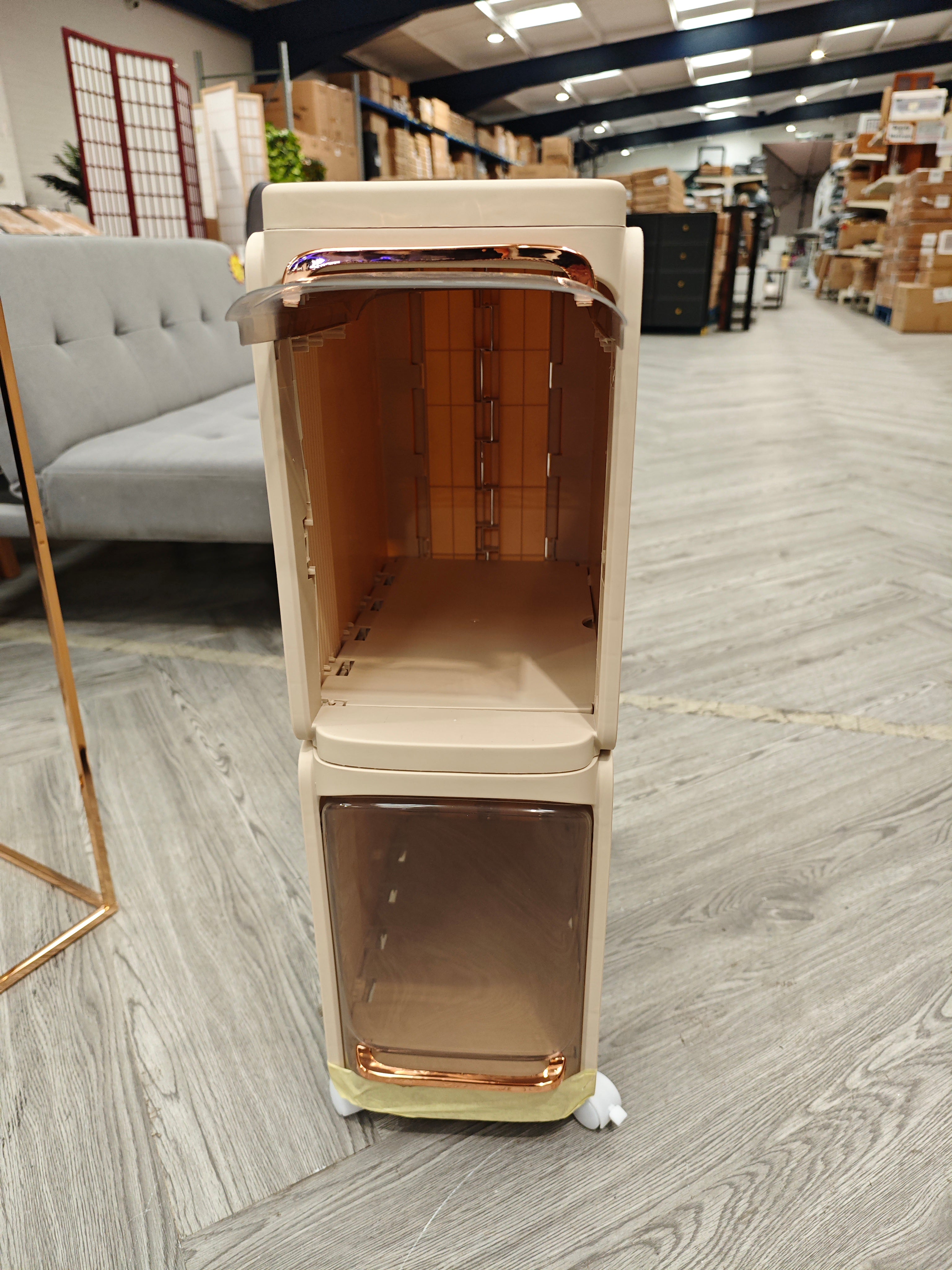 Narrow Foldable 2 Drawer Bathroom Storage Cabinet Beige