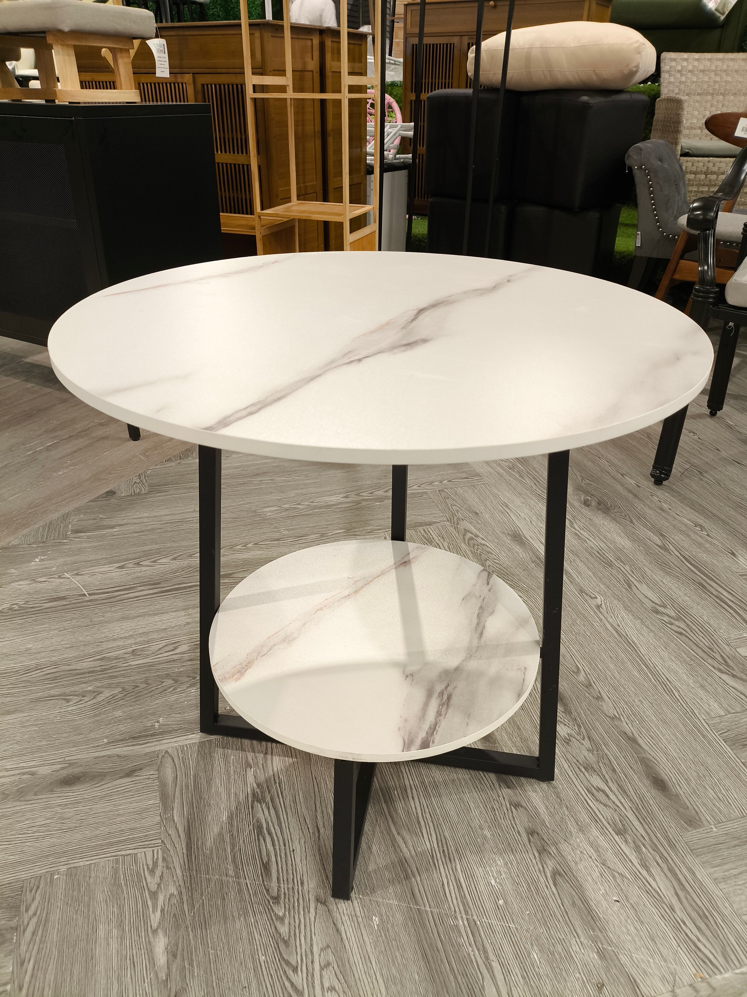 2 Tier Round Side Table with Marble Effect