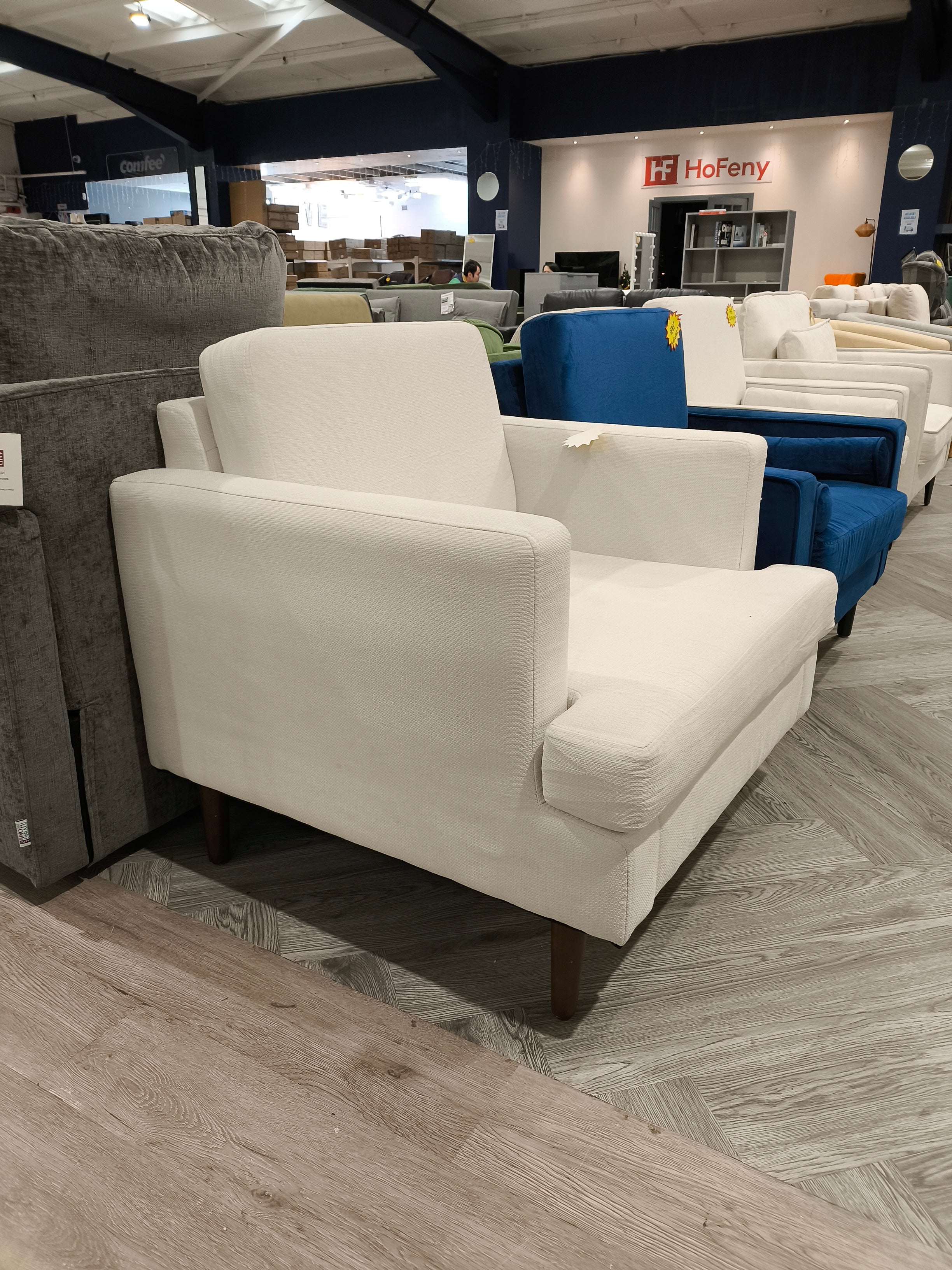 Linen Upholstered Single Sofa Armchair with Wooden Legs Beige