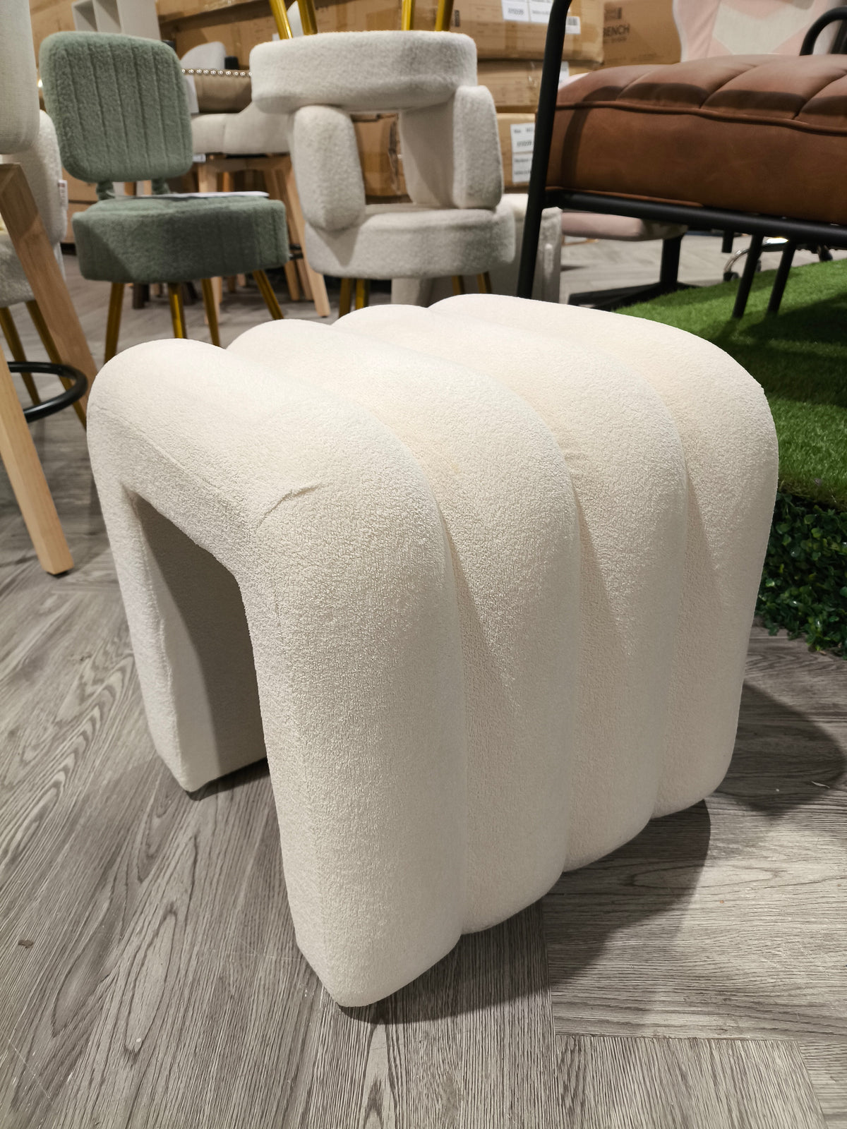 Modern U Shaped Upholstered Footstool White