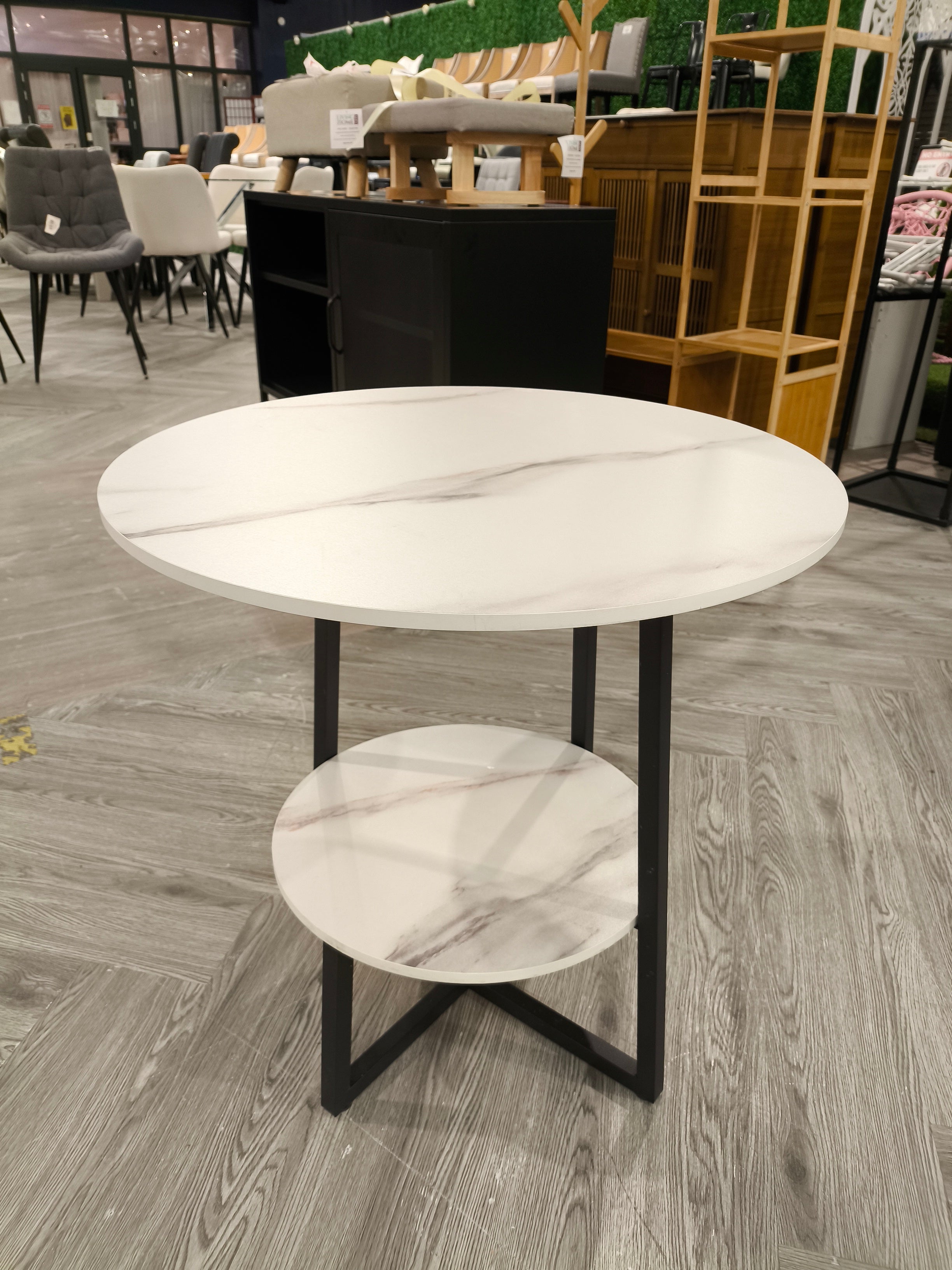 2 Tier Round Side Table with Marble Effect