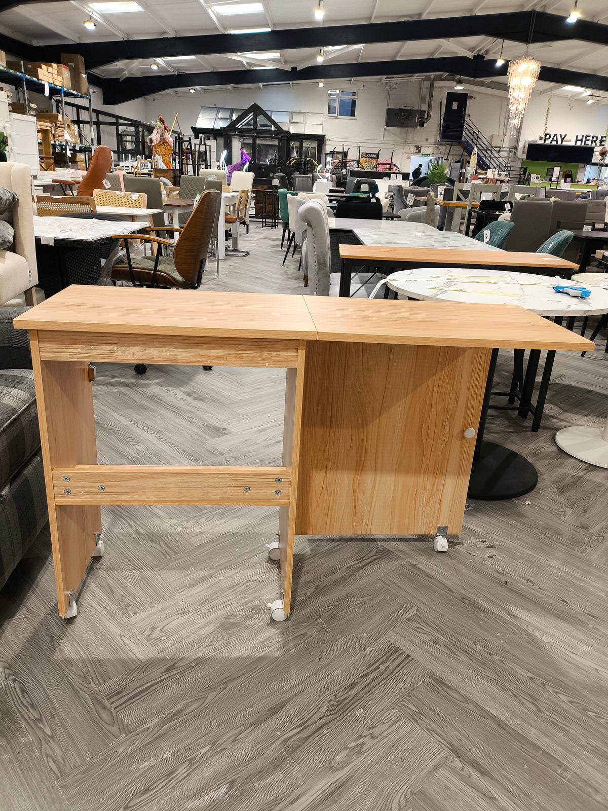 Folding Sewing Table With Storage Shelves And Lockable Casters Wood