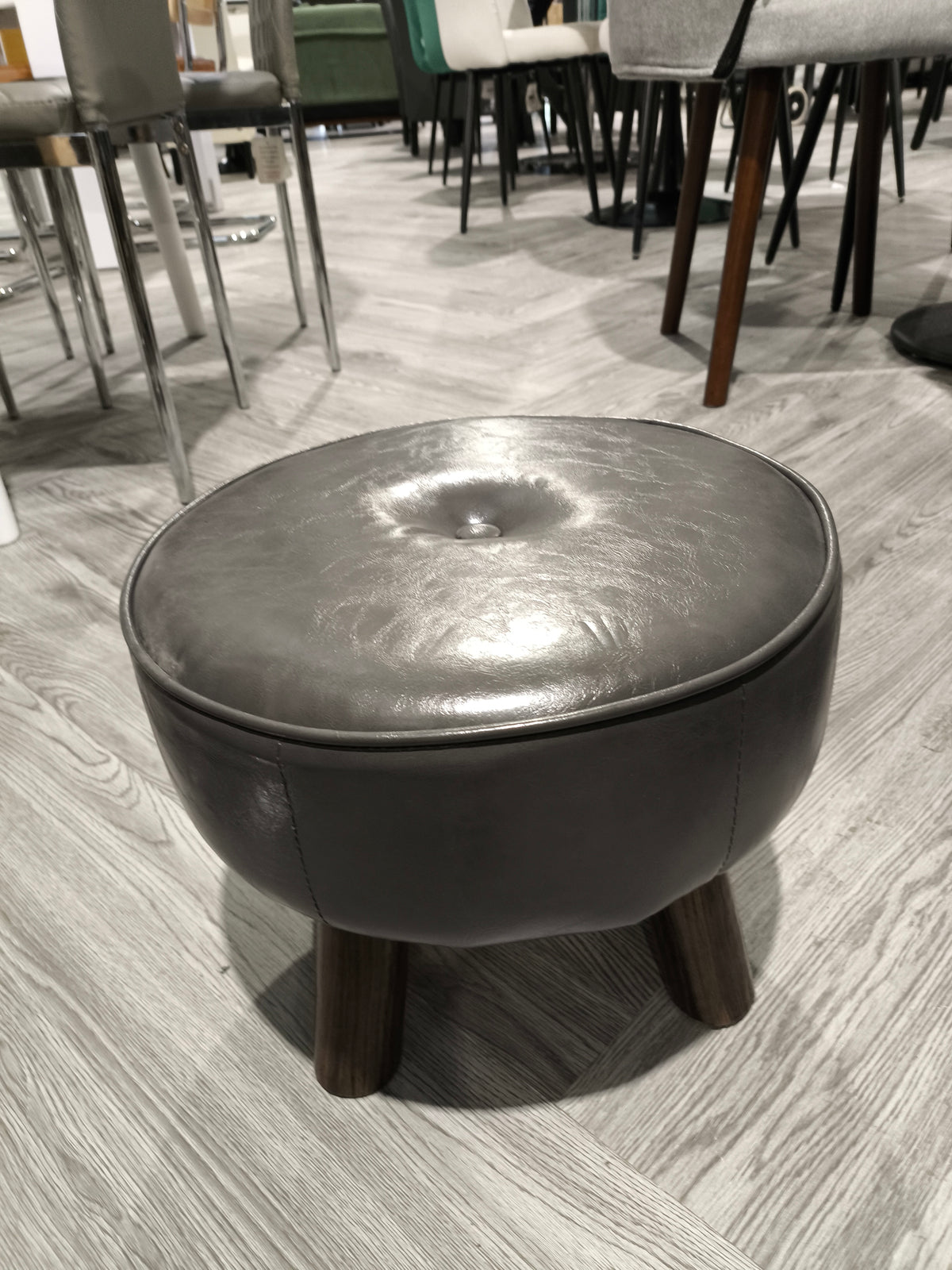 PU Leather Upholstered Footstool with Wooden Legs Grey