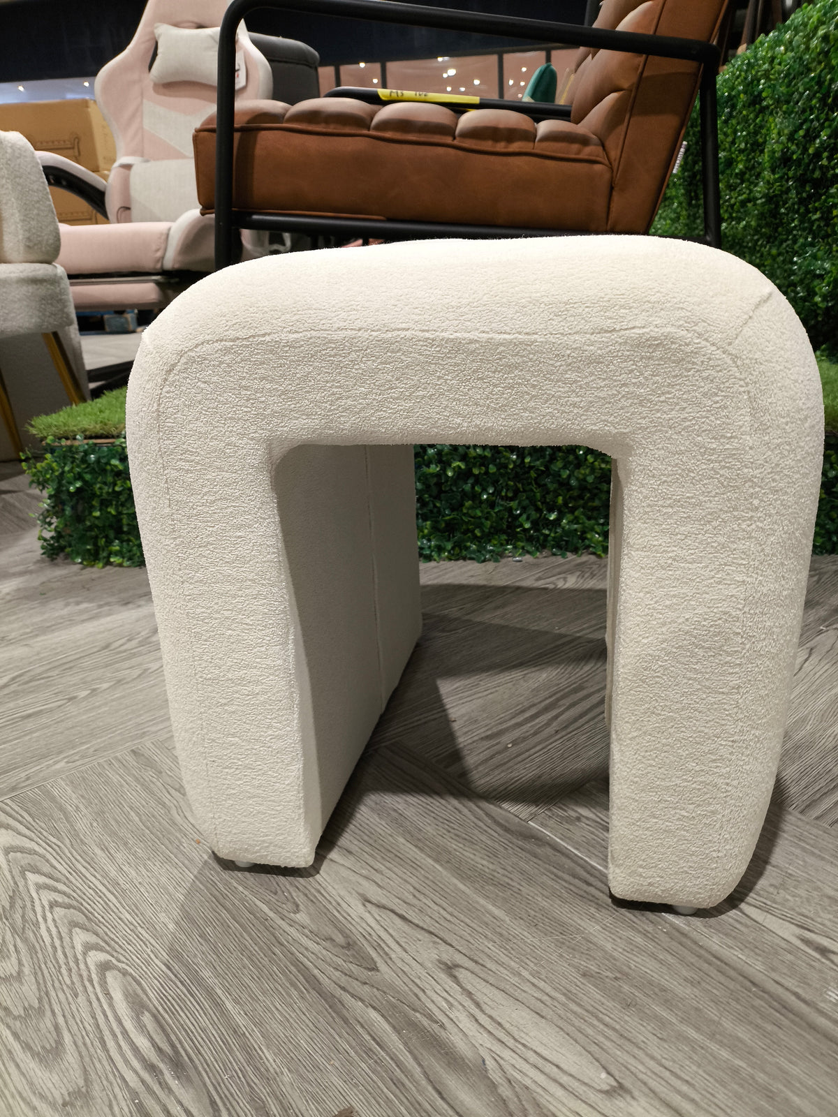Modern U Shaped Upholstered Footstool White