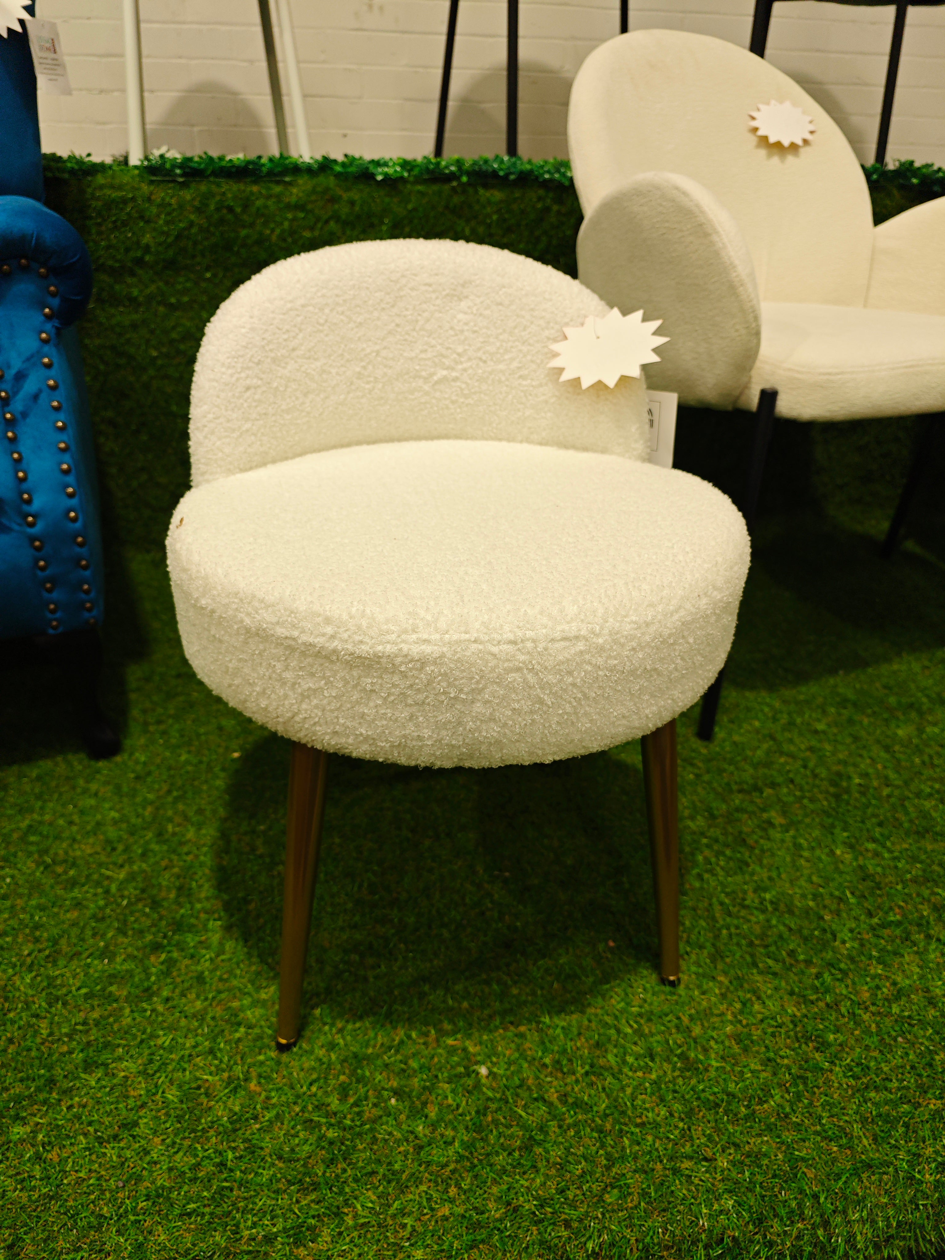 Teddy Upholstered Dressing Table Stool with Backrest White