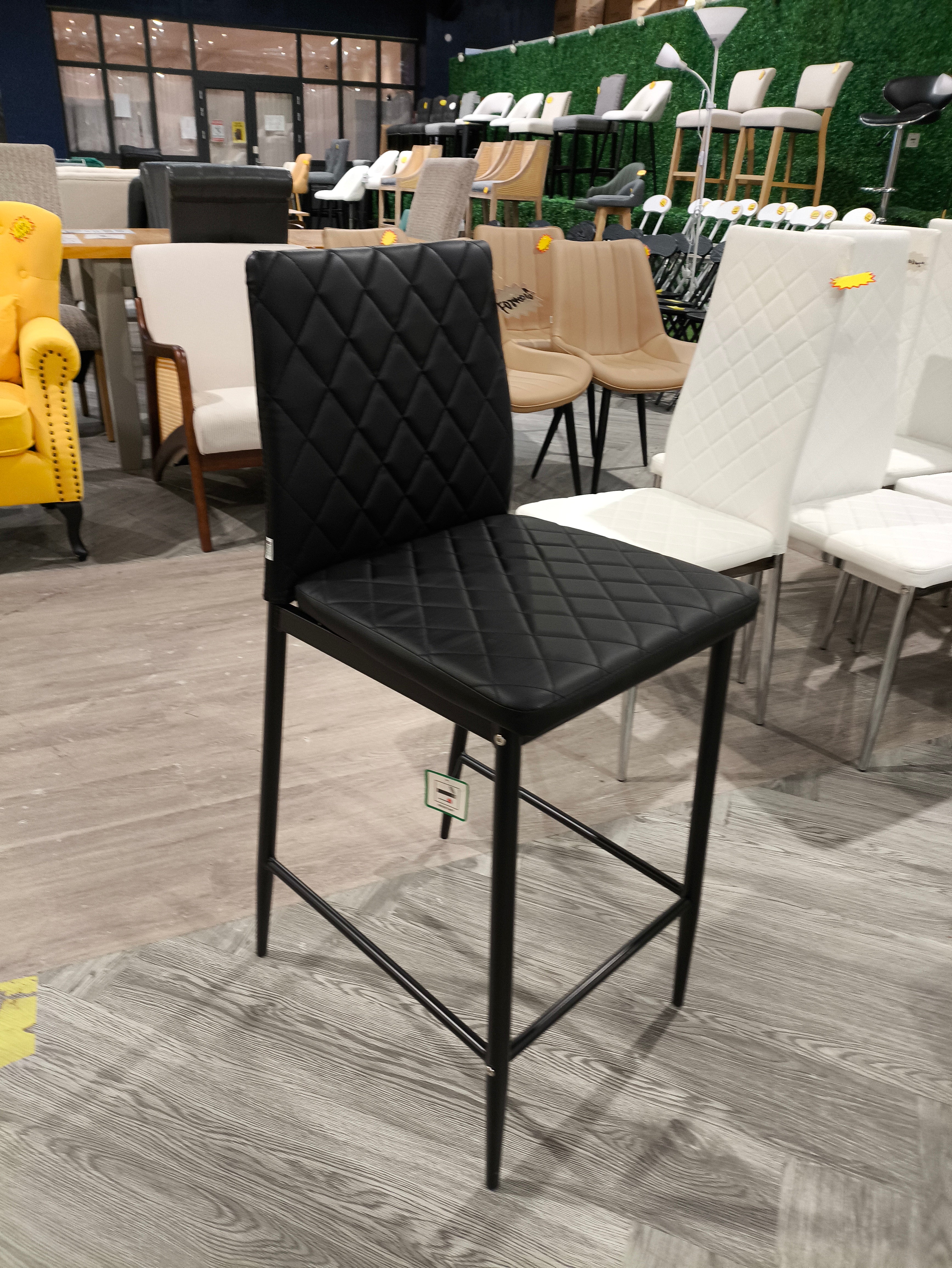 Diamond Brushed PU Leather Upholstered Bar Stool Black