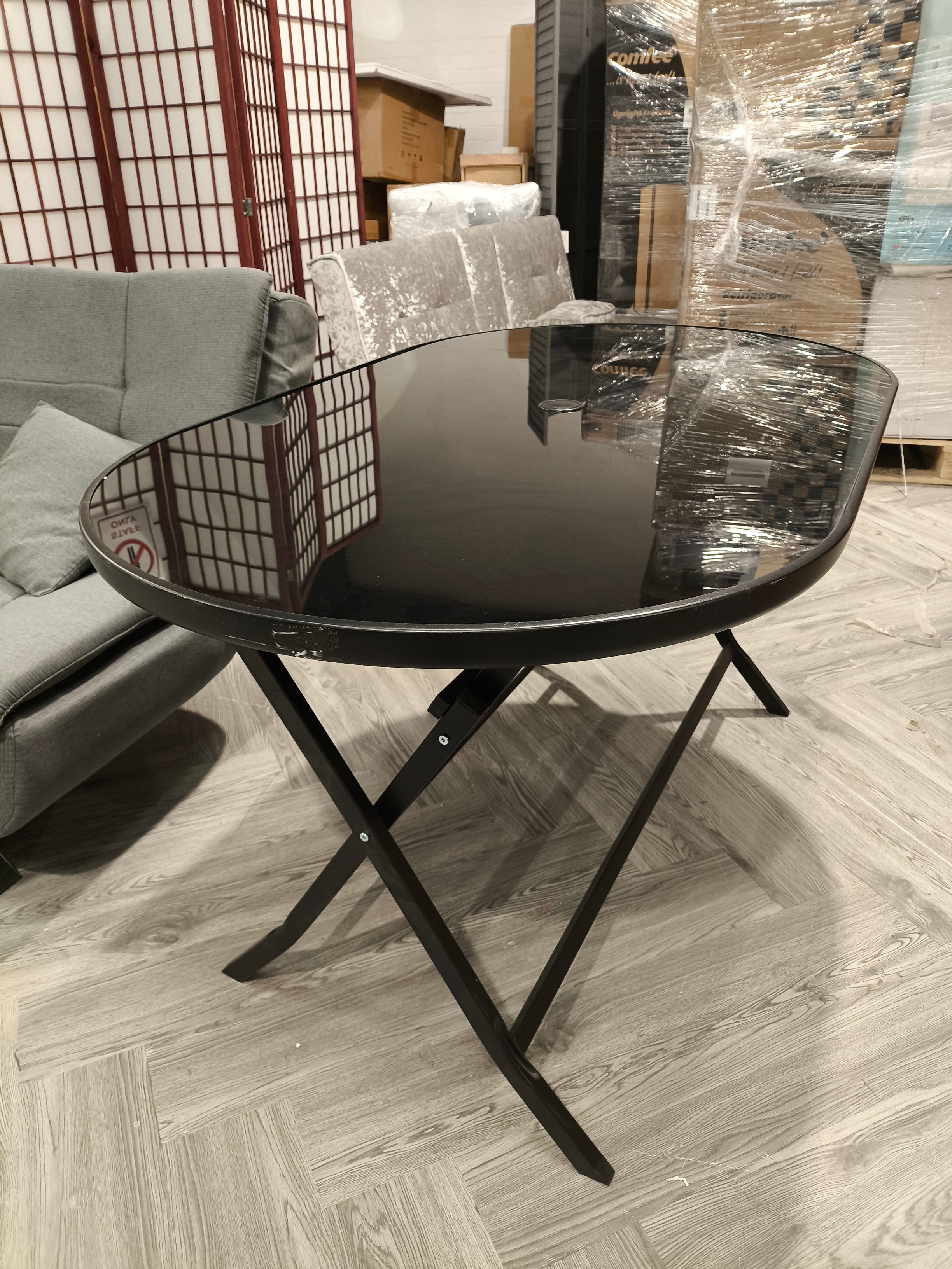 Outdoor Folding Table with Umbrella Hole Black