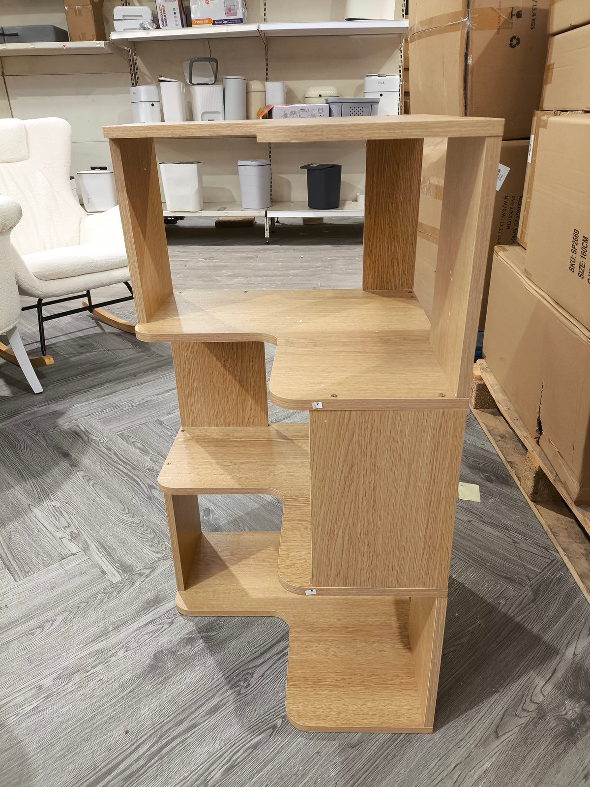 Modern Curved Corner Display Shelf Natural Wood