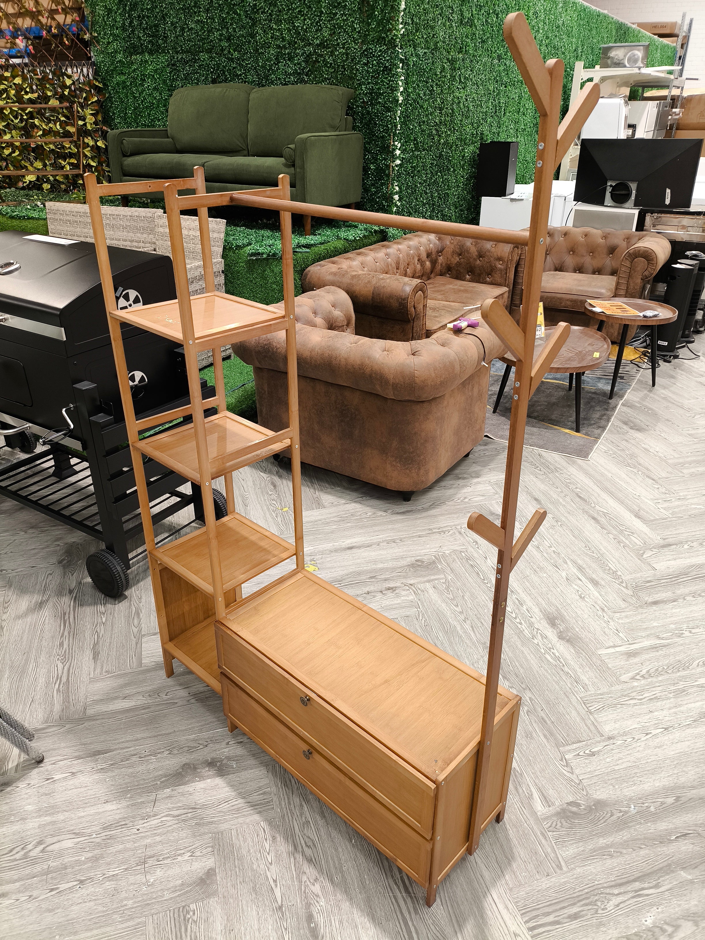 Multi Functional Wooden Coat Rack with Storage Cabinets Brown