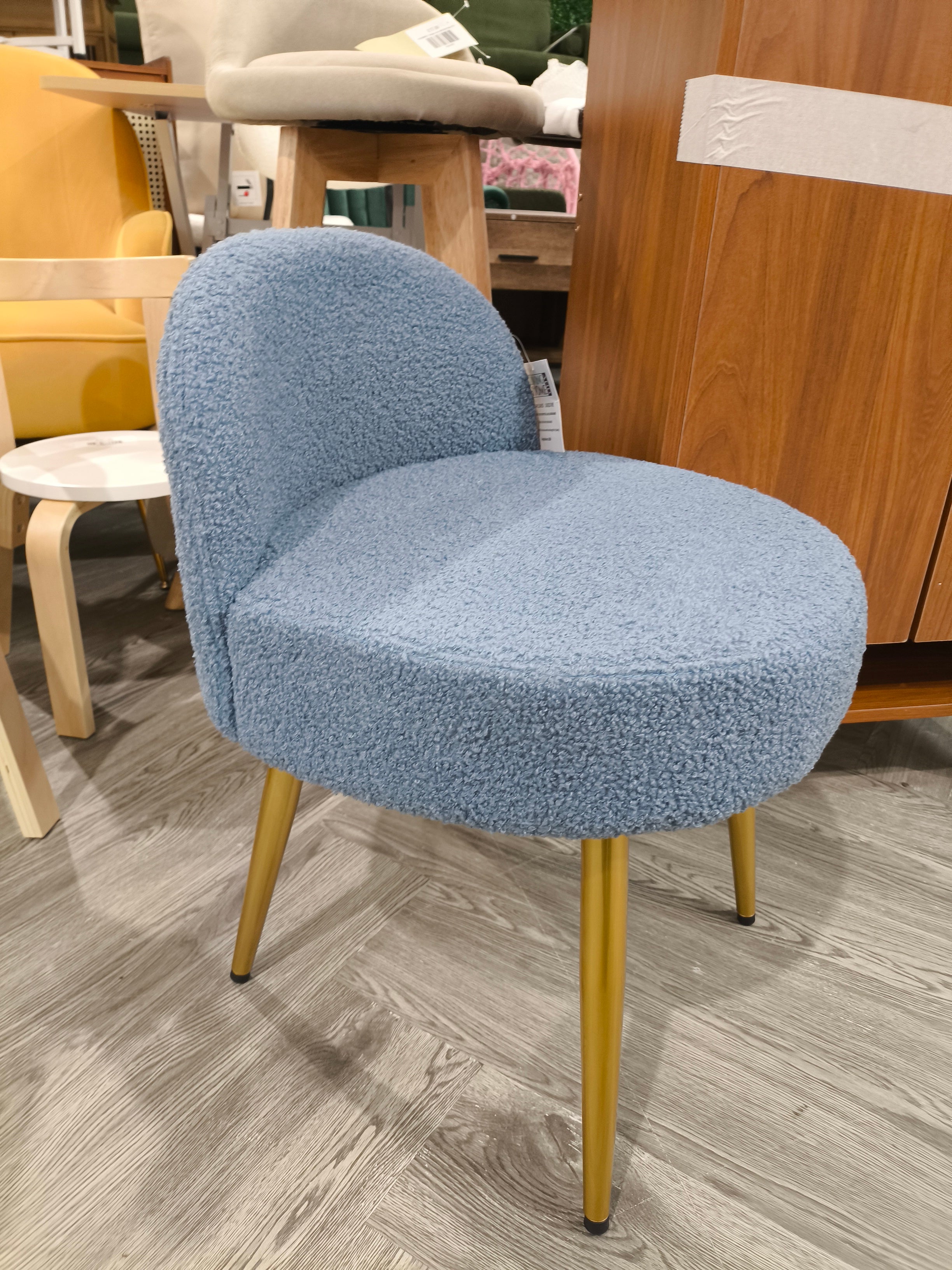 Teddy Fleece Dressing Table Stool with Metal Legs Light Blue