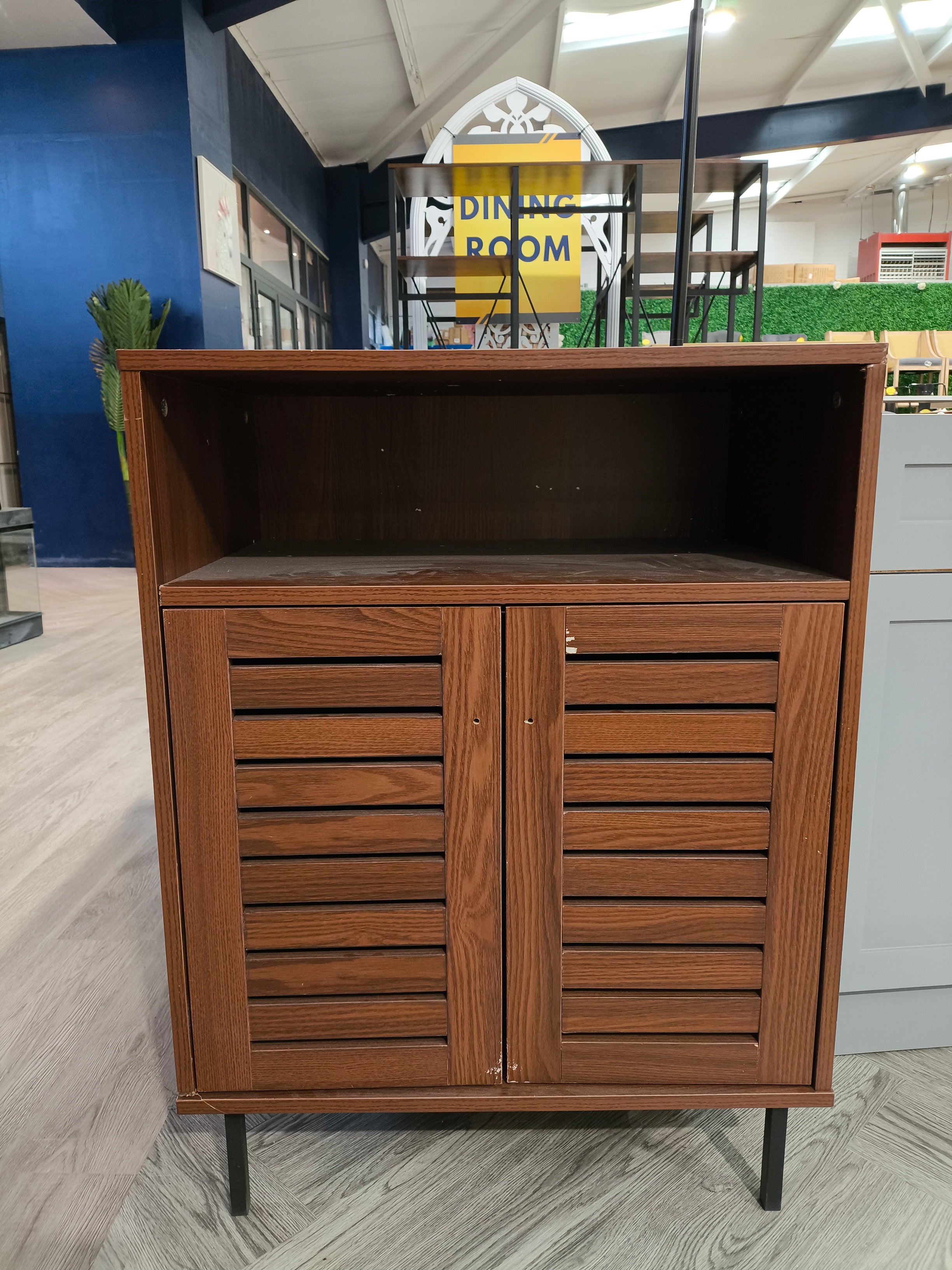 Mid Century Wooden Sideboard Cabinet with Shelves Brown