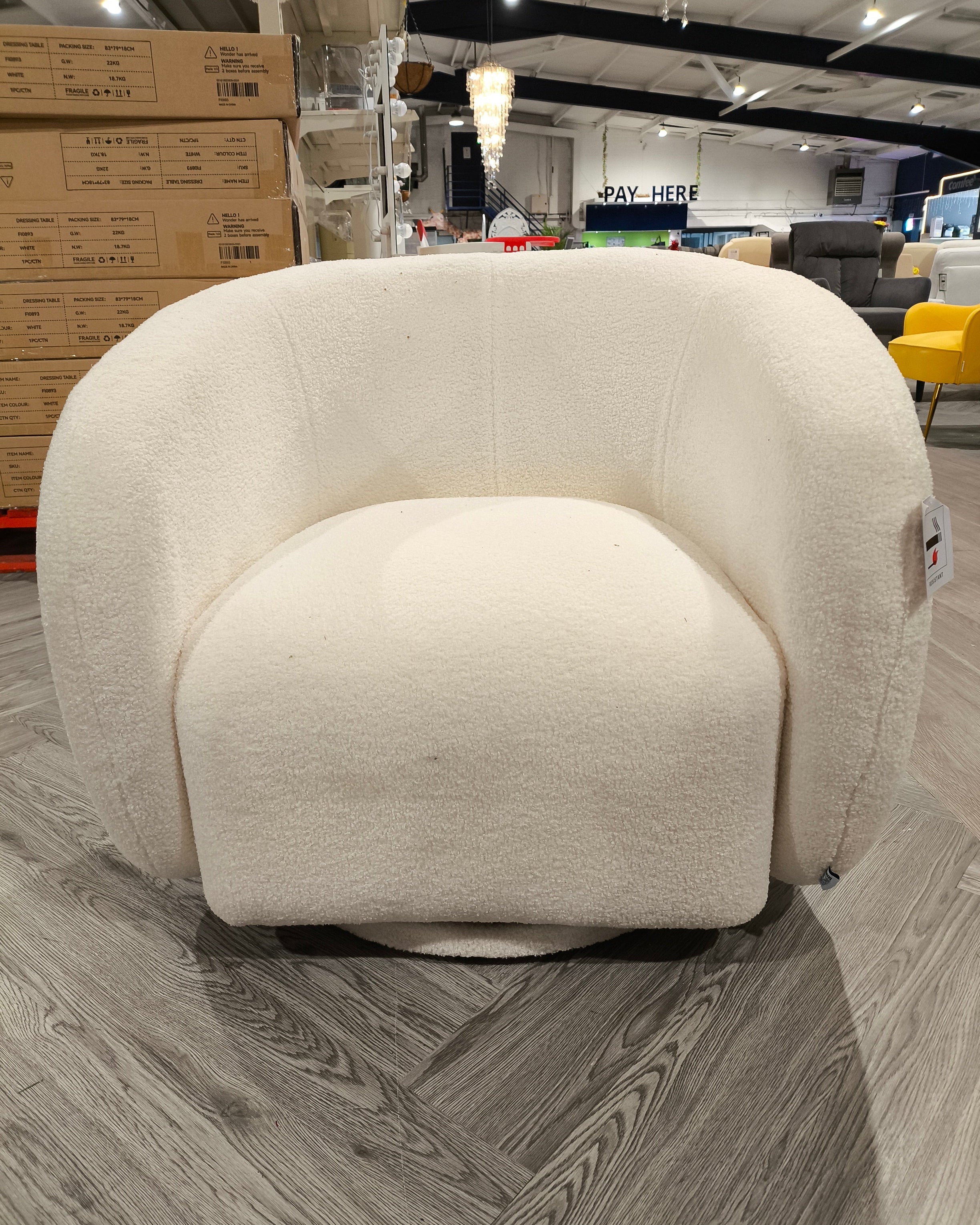 Teddy Upholstered Swivel Tub Chair Single Sofa White