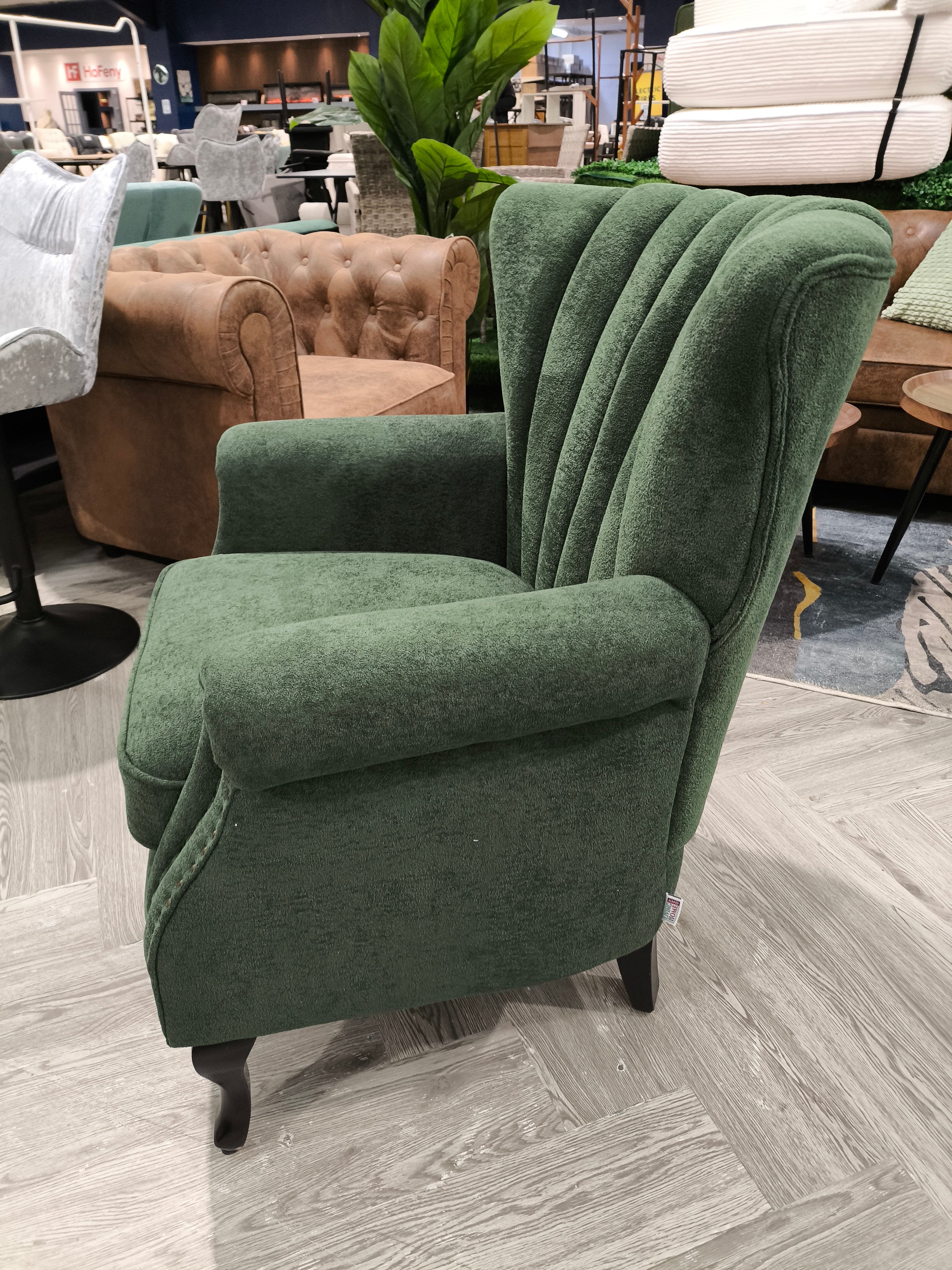 Chenille Armchair with Rubberwood Legs Green