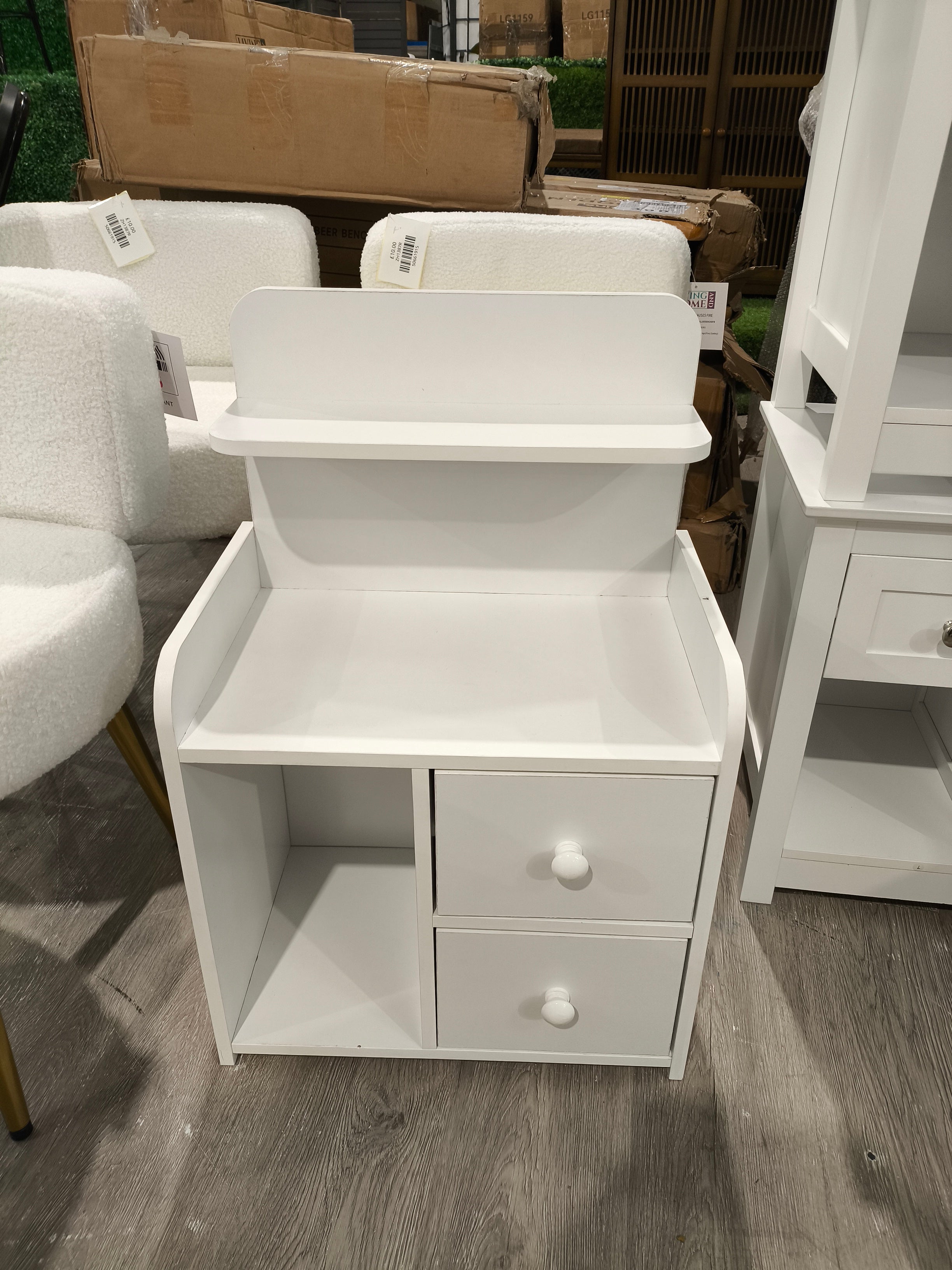 Shelf Bedside Table Nightstand with Drawers White