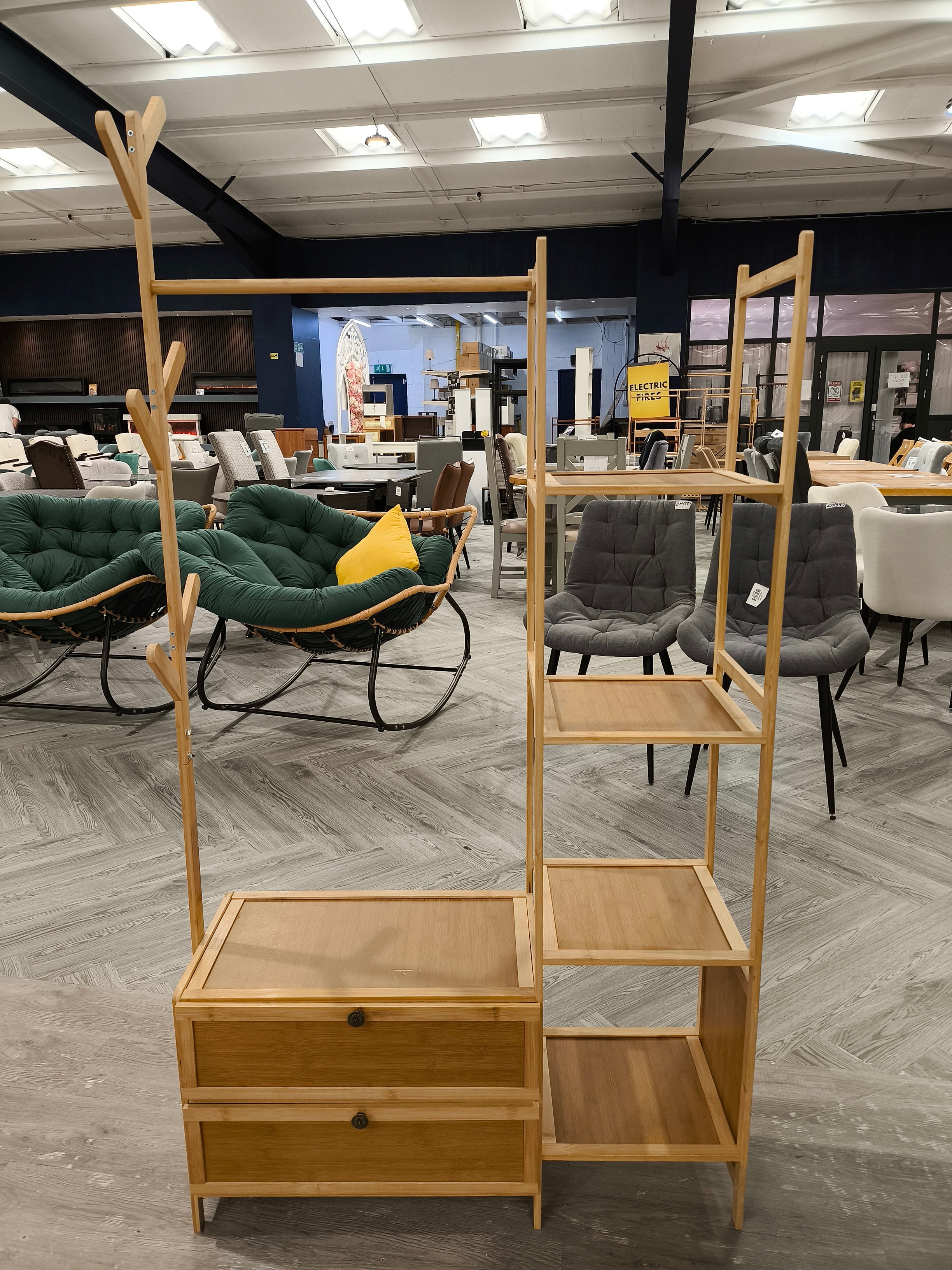 Multi Functional Wooden Coat Rack with 2 Storage Drawers Natural Wood