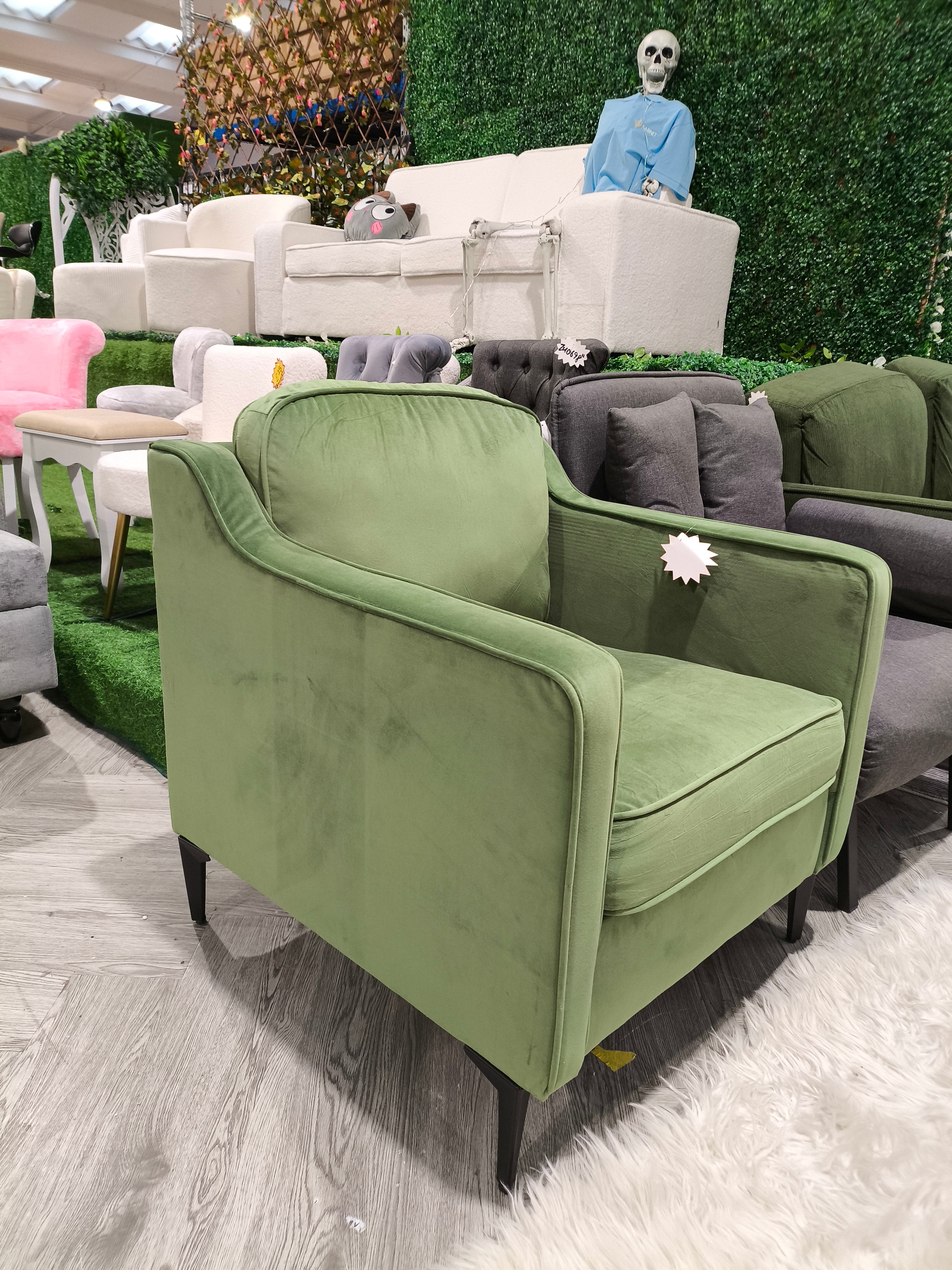 Fleece Single Sofa Armchair with Metal Legs Green