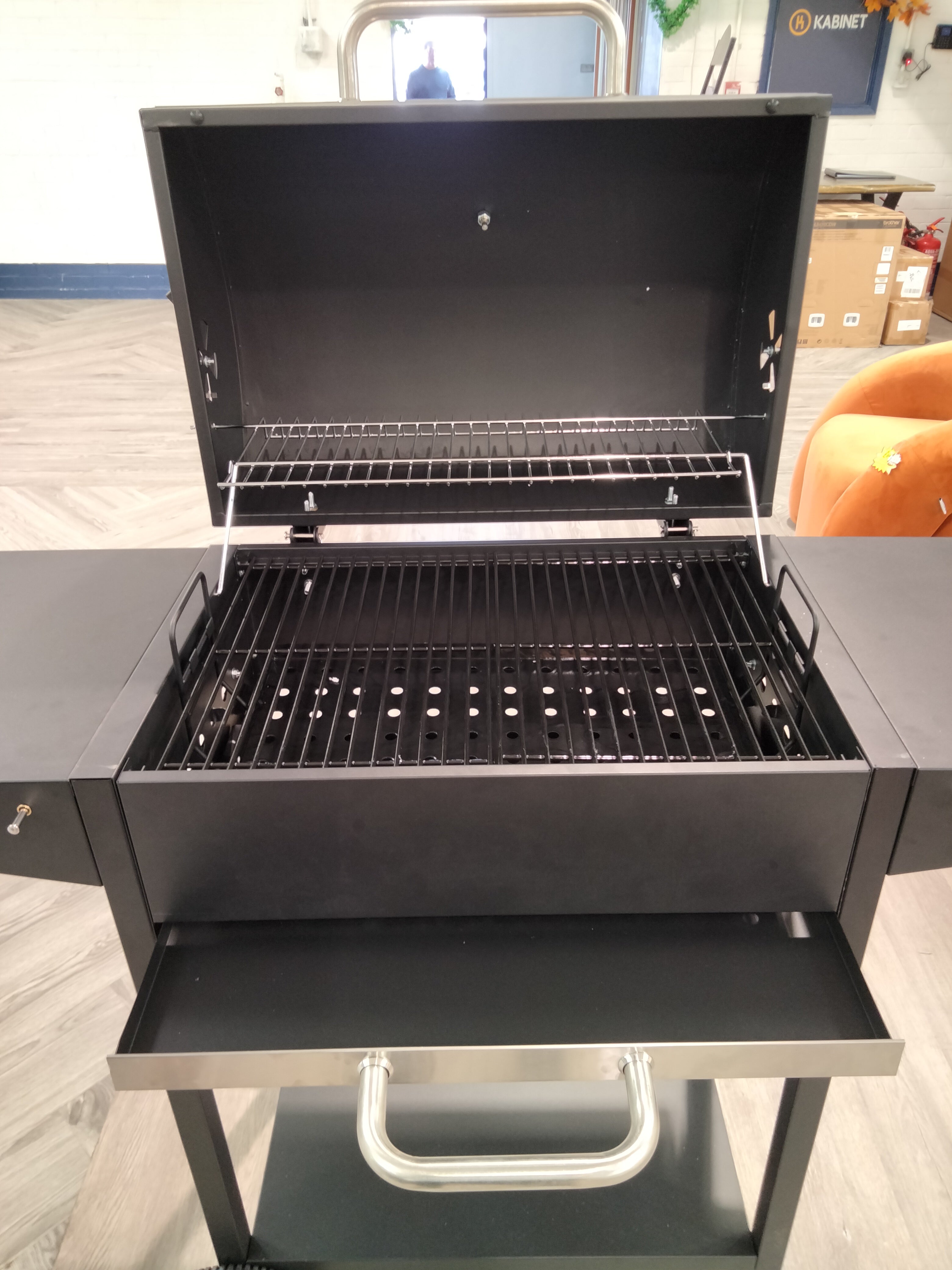 Outdoor Garden Charcoal Grill with Side Tables 119cm W