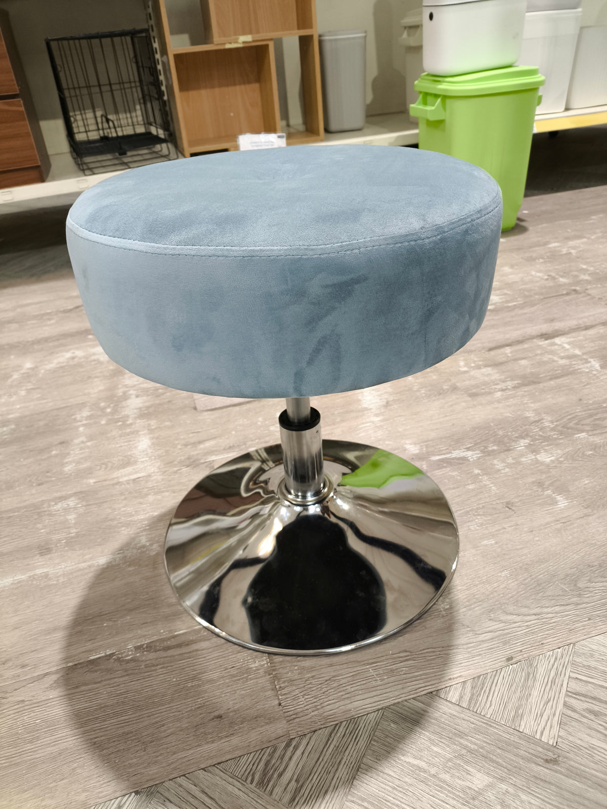 Adjustable Height Round Padded Bar Stool with Chrome Base Blue