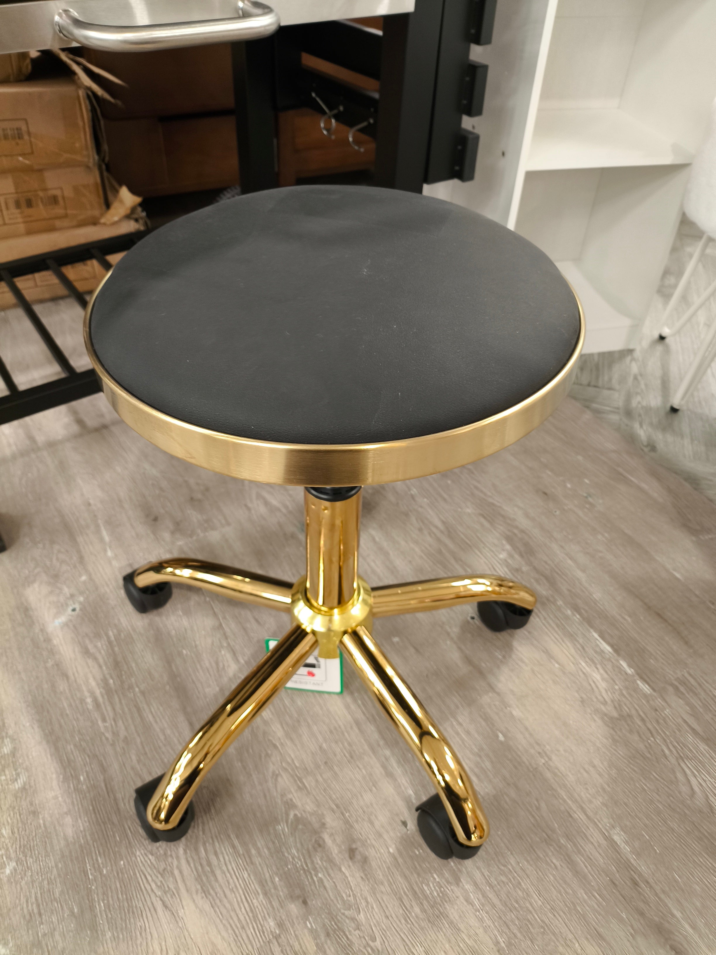 Height Adjustable Round Salon Stool with Wheels Black