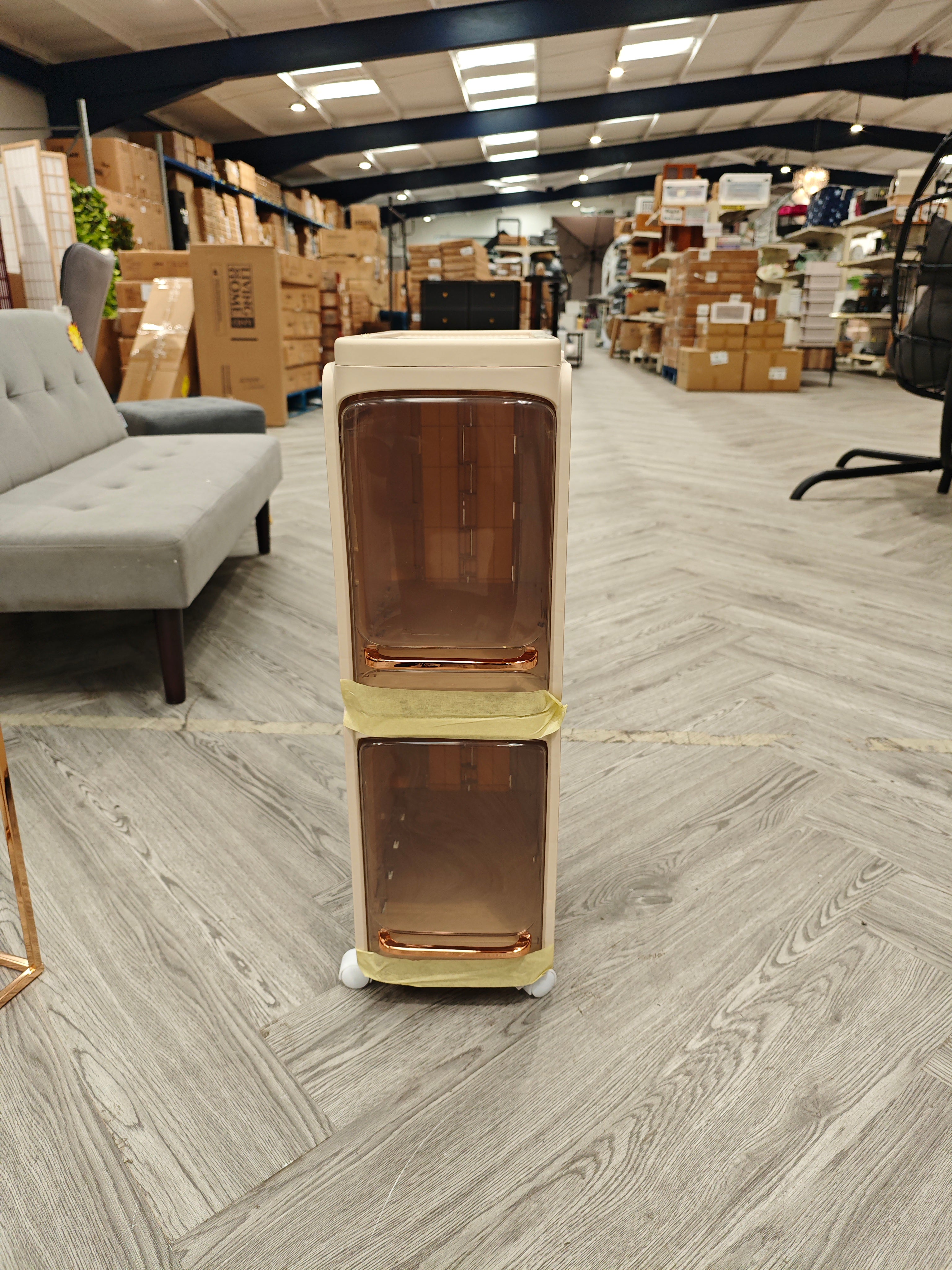 Narrow Foldable 2 Drawer Bathroom Storage Cabinet Beige