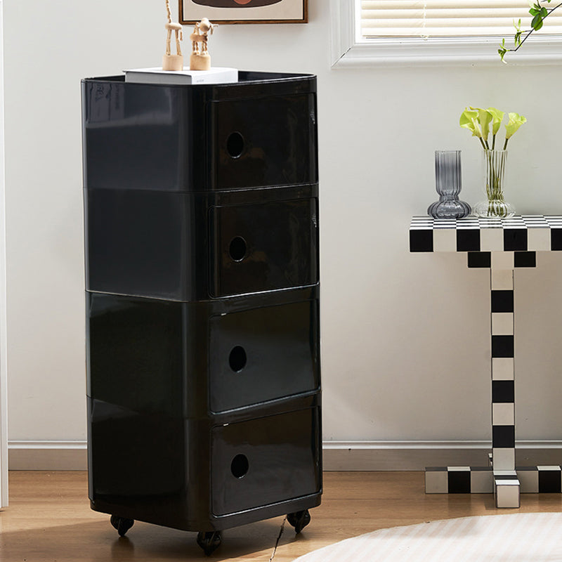 New Square 4 Tier Plastic Storage Drawer Unit with Wheels Black