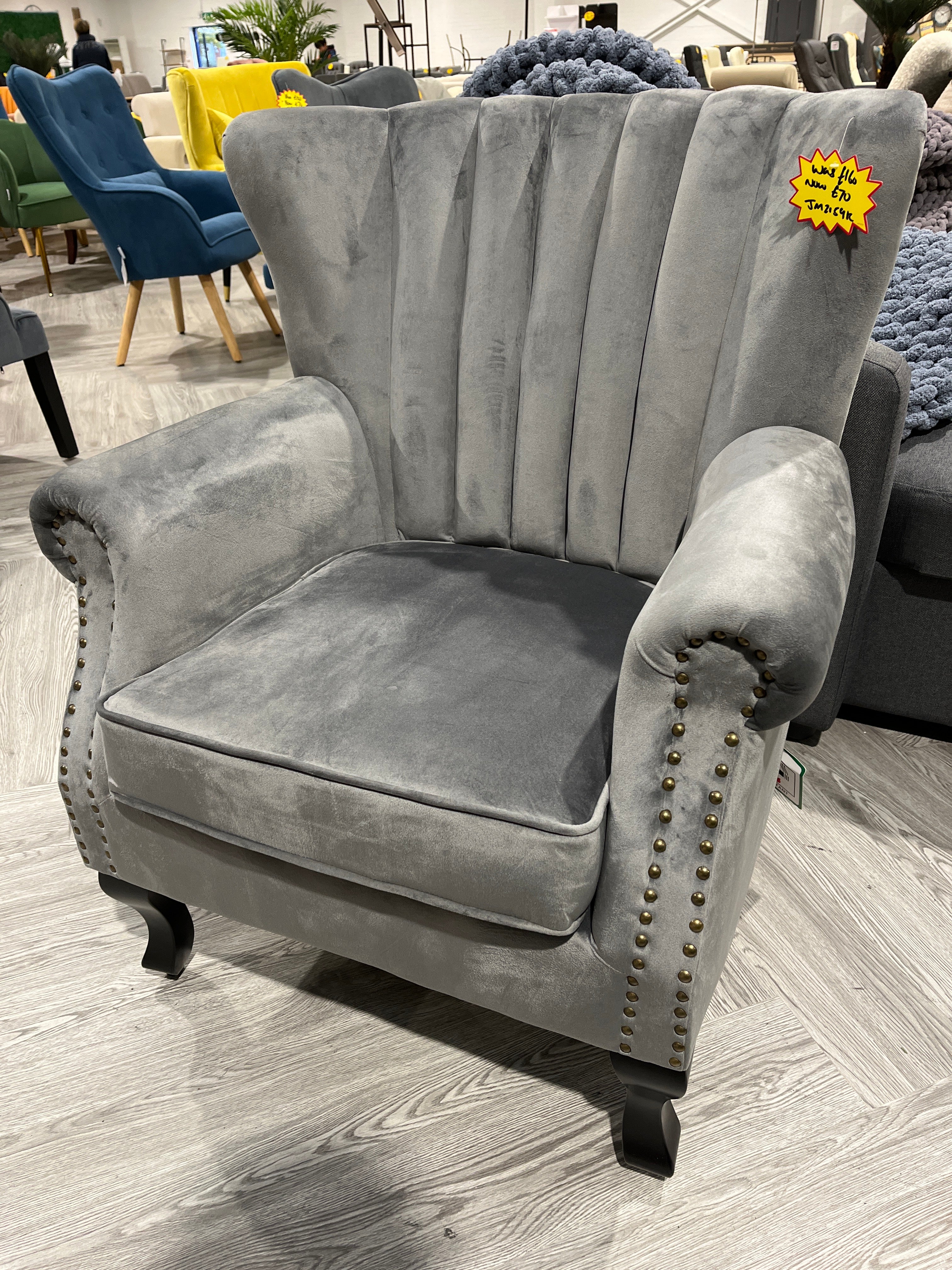 Grey Velvet Channel Occasional Armchair Sofa Chair