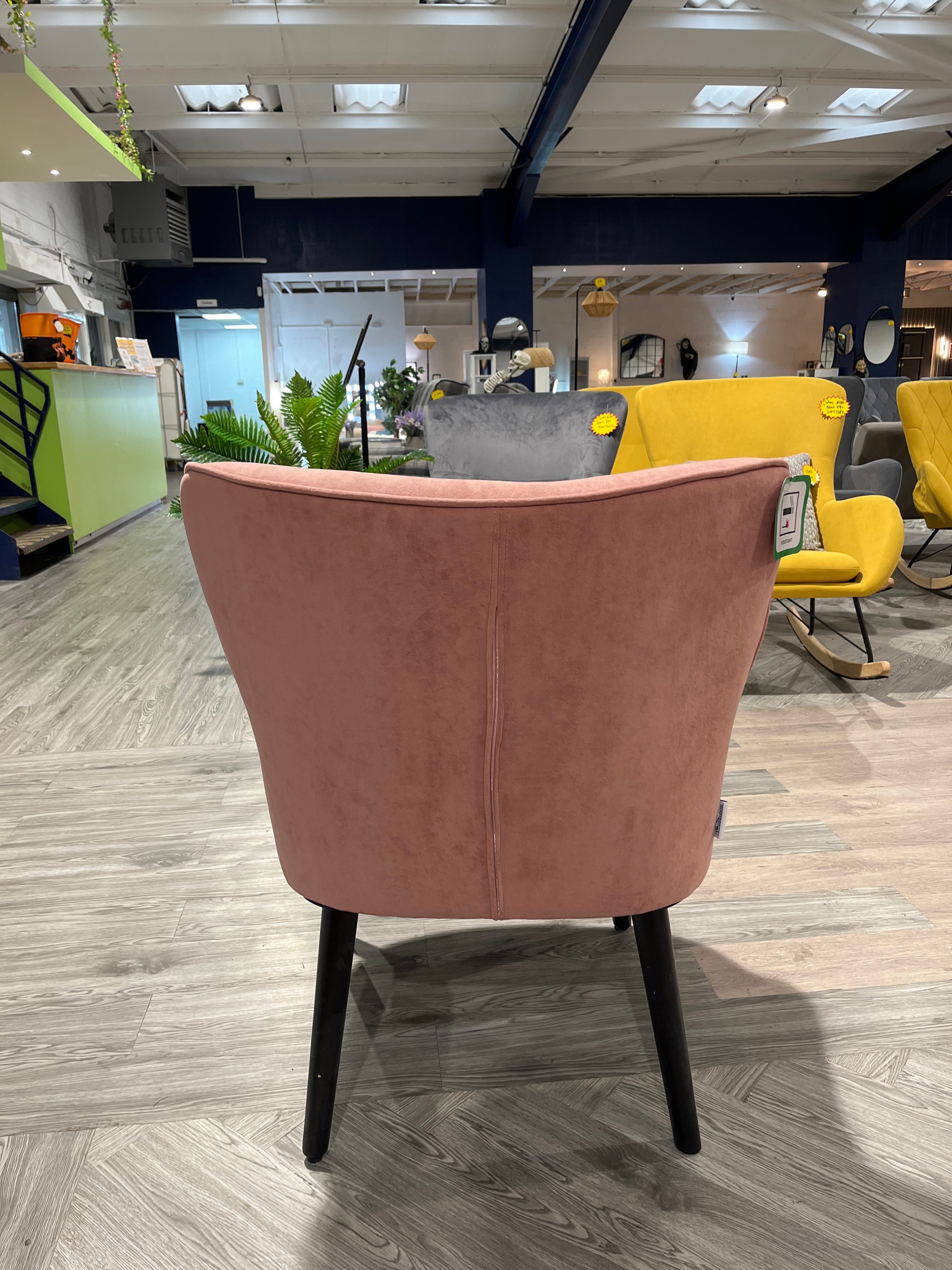 Pink Velvet Armchair with Footrest