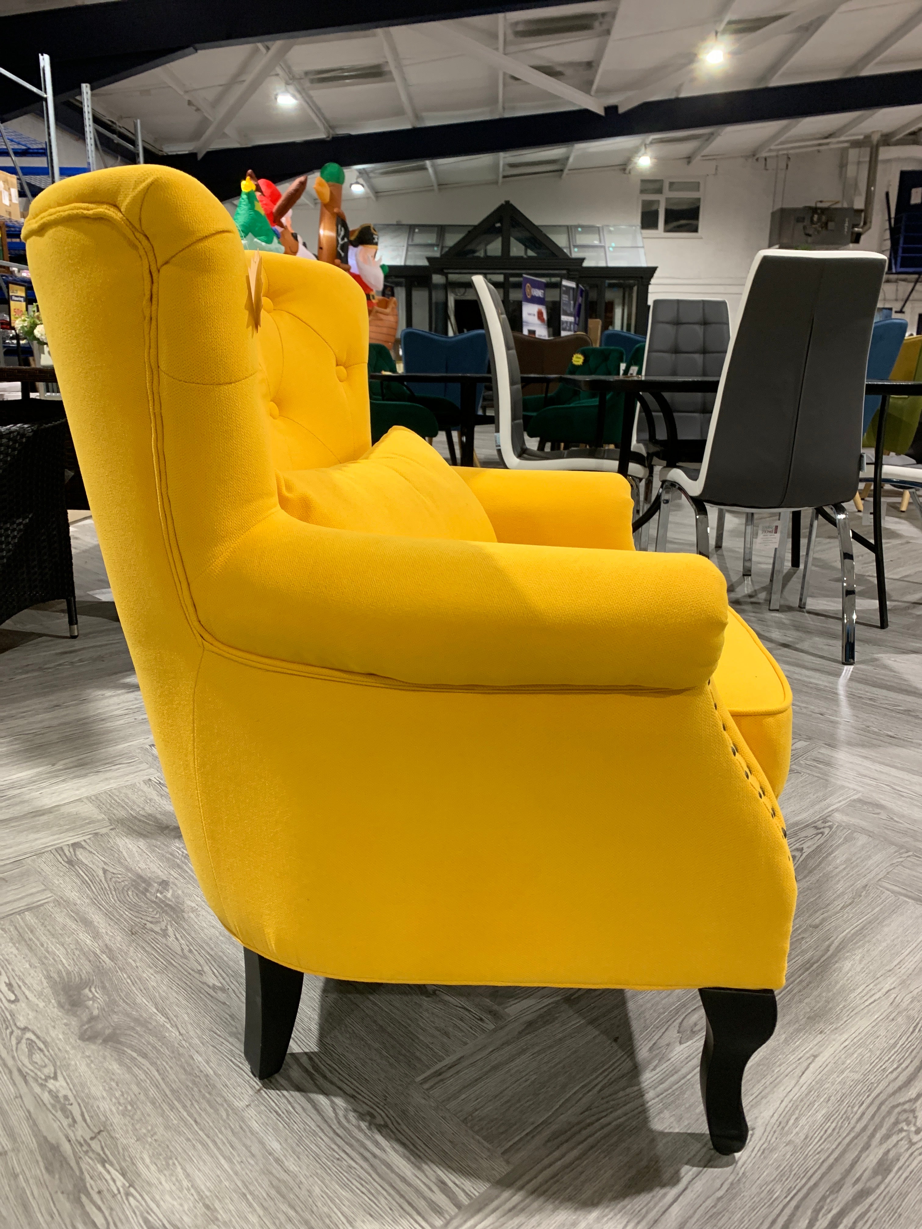 Yellow Upholstered Nail Head Modern Buttoned Armchair with Lumbar Pillow and Cushion