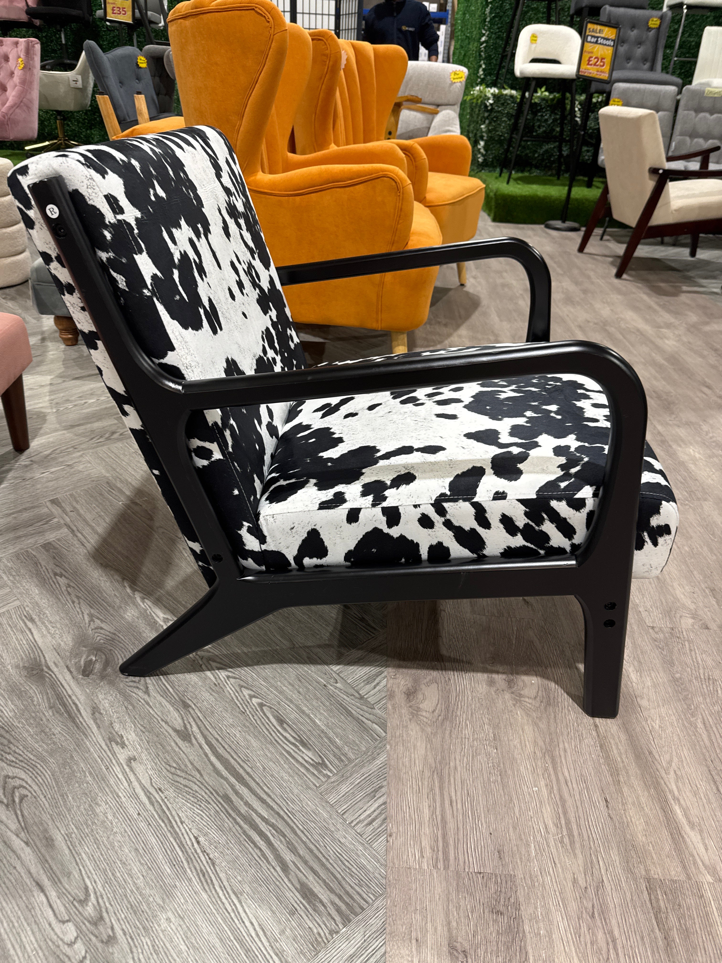 Cow Print Velvet Upholstered Armchair