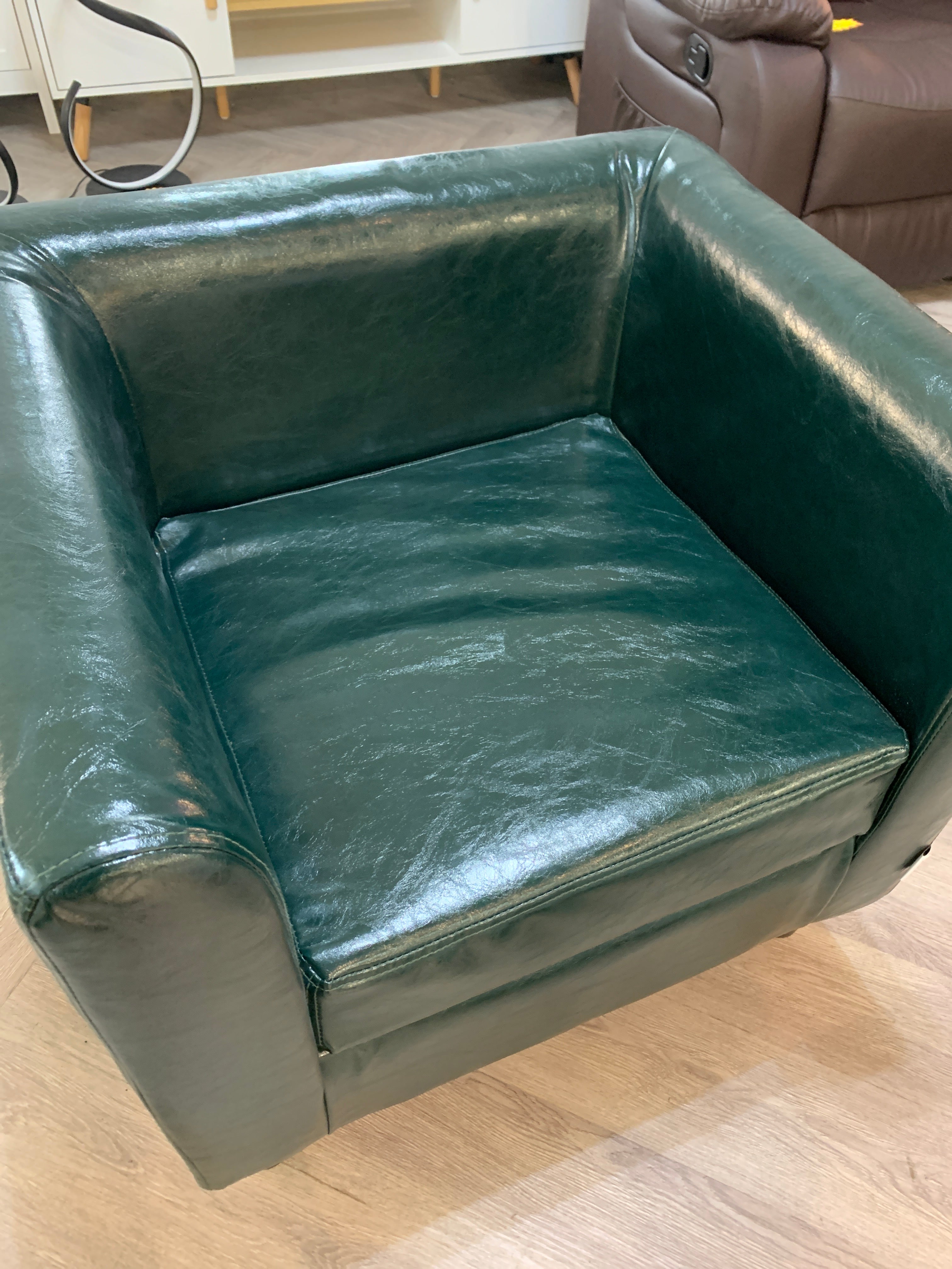 Oil Waxed PU Leather Dark Green Armchair