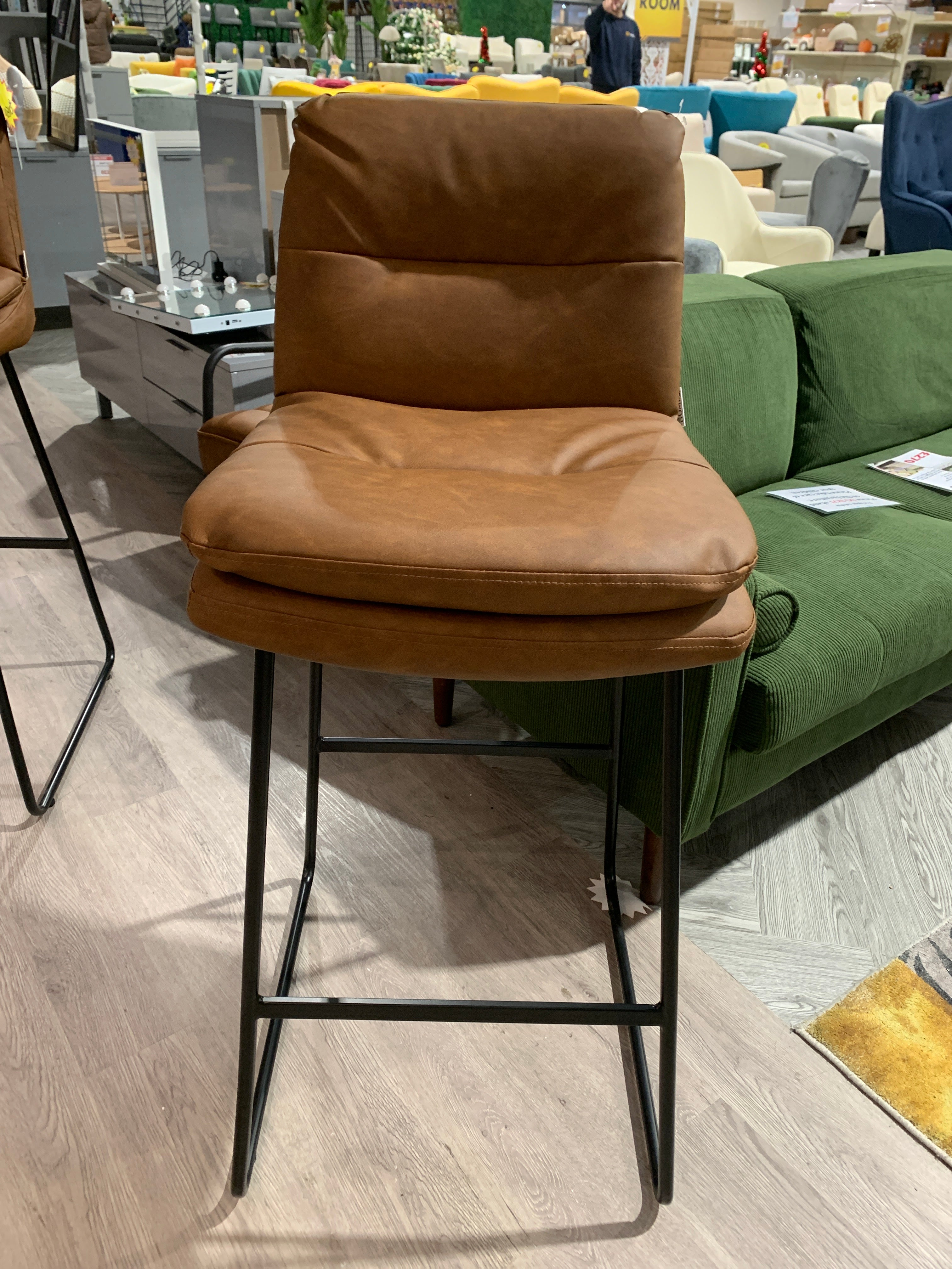Faux Leather Bar Stool with Metal Base and Footrest Brown 1PC