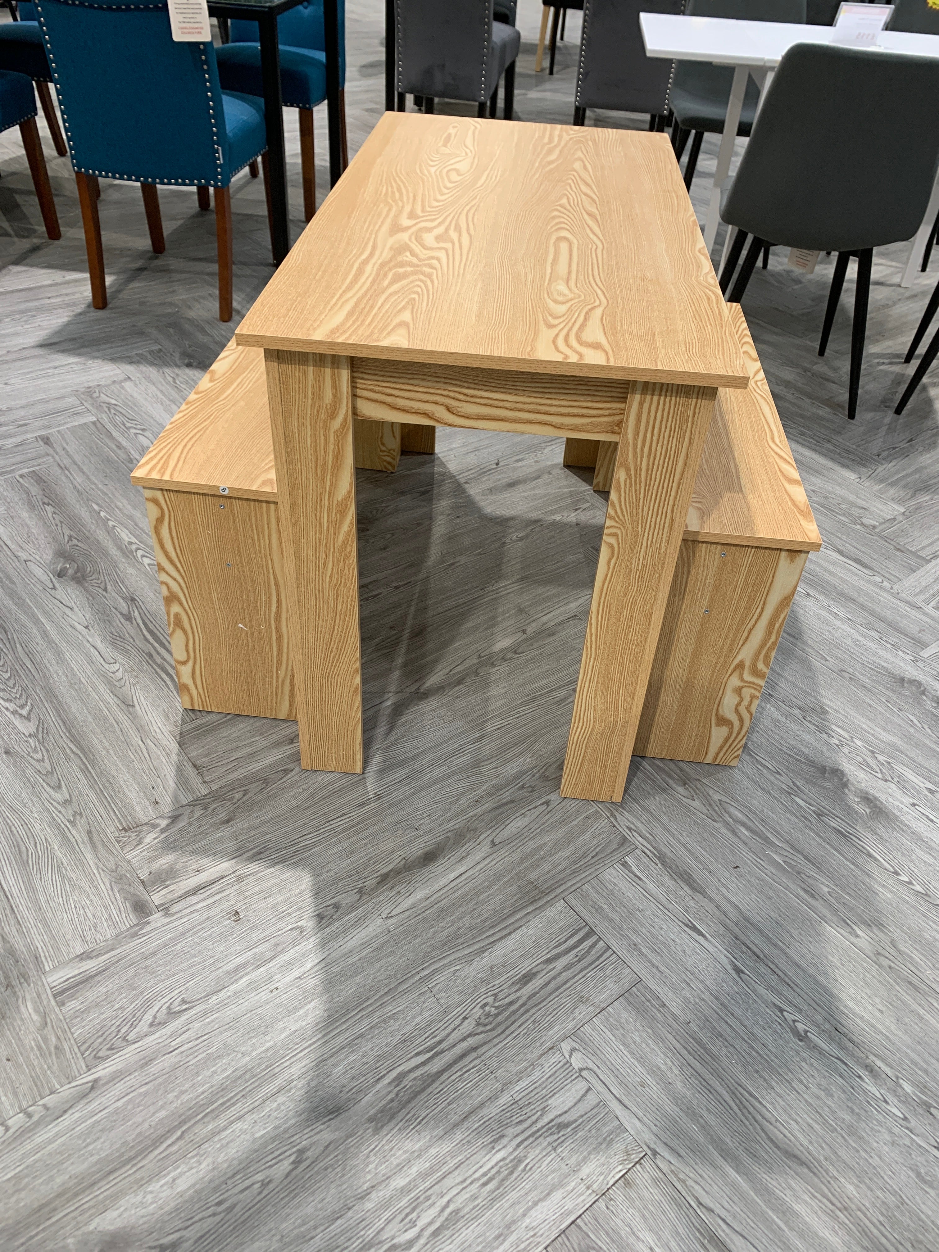 Chipboard Wooden Dining Room Table and Benches Set