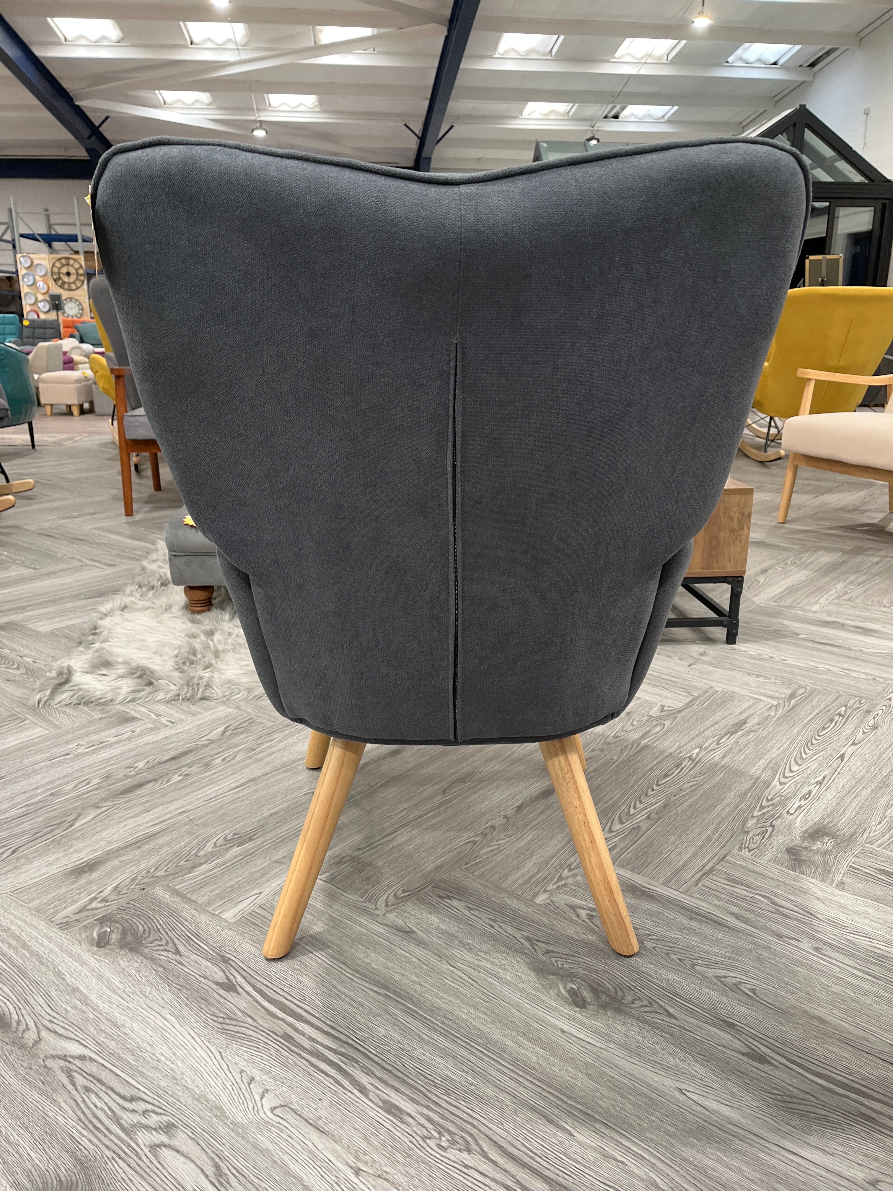 Grey Tufted Button Linen Armchair with Wooden Legs